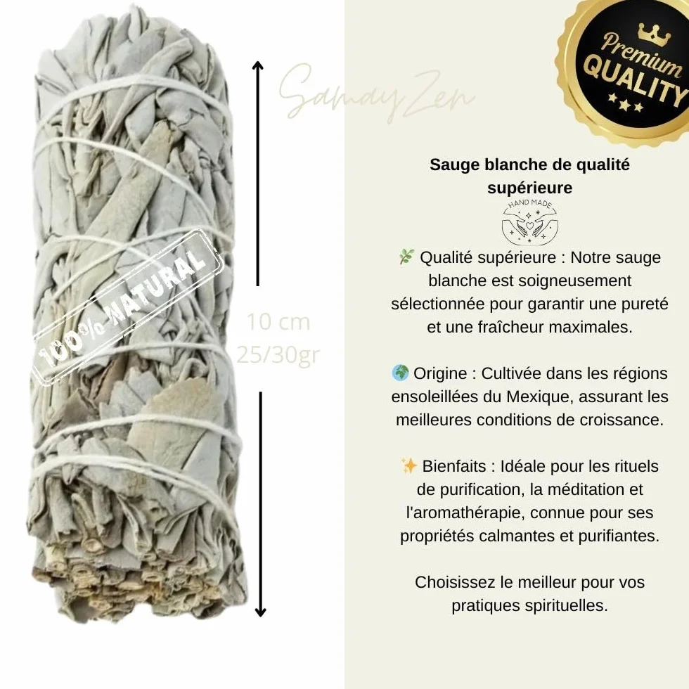 Sauge Blanche à brûler Palo Santo Nettoyage énergétique Maison Bâtonnets d'Encens Artisanaux Aromathérapie