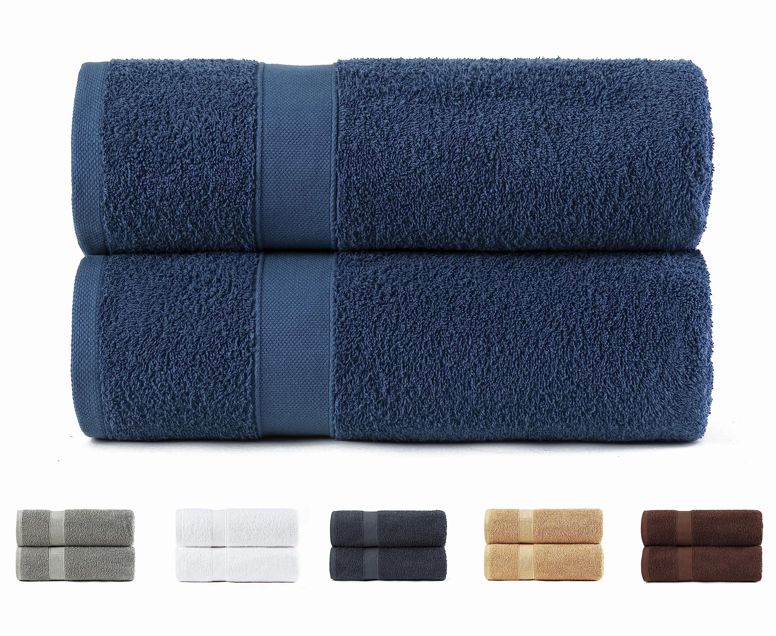 Todocama Lot de 2 Grands Serviettes de Bain 100% Coton 550 g/m² 100 x 150 cm Bleu Marine