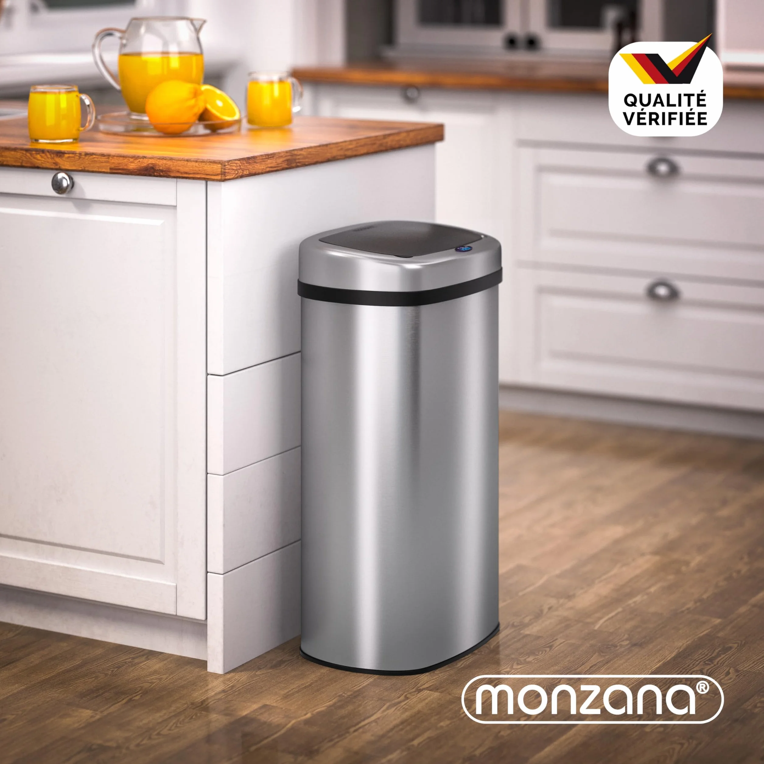 Monzana Poubelle automatique acier inoxydable 58 L capteur de mouvement USB argent
