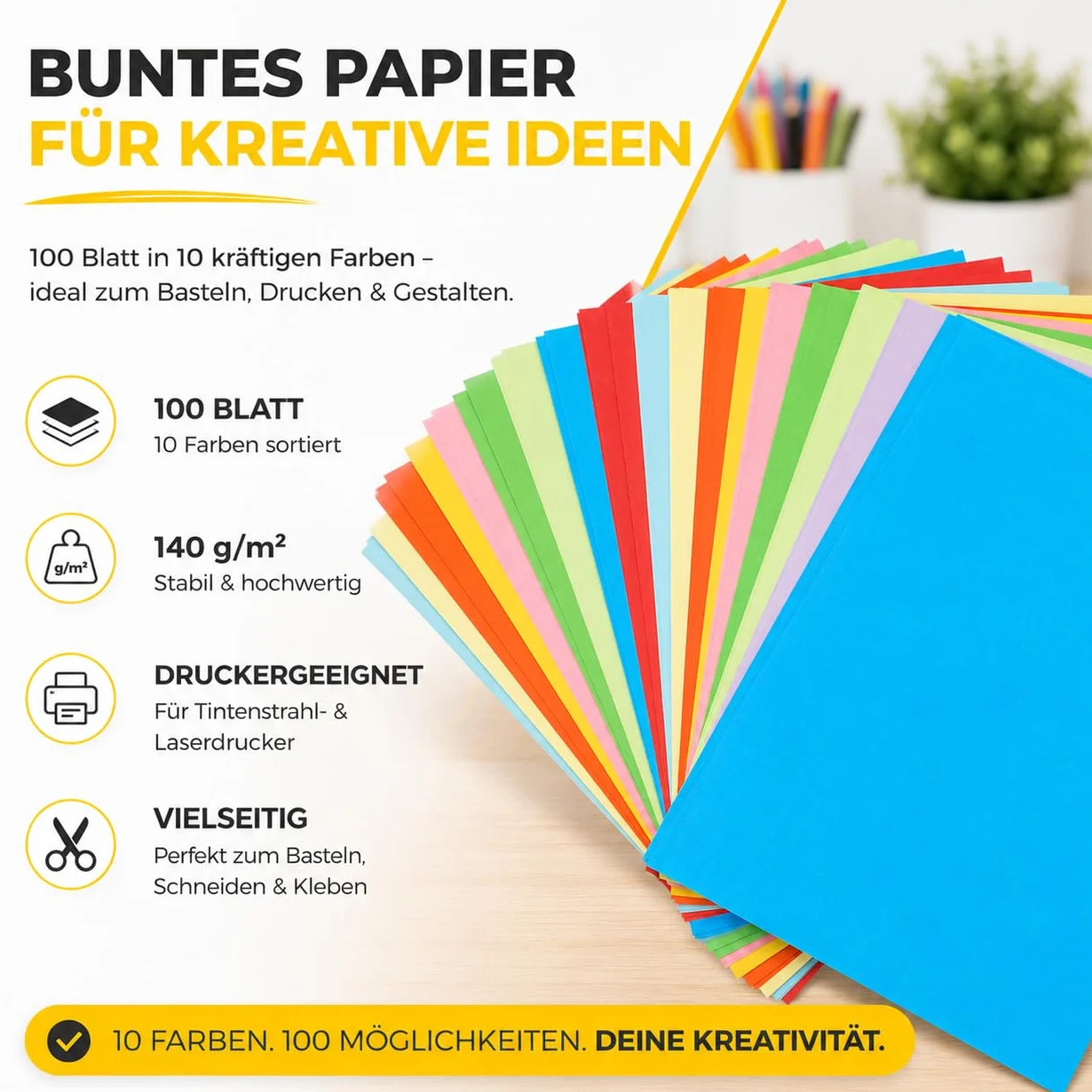 Papier kraft et carton de couleurs assorties 140 g/m² 100 feuilles pour imprimantes et loisirs créatifs