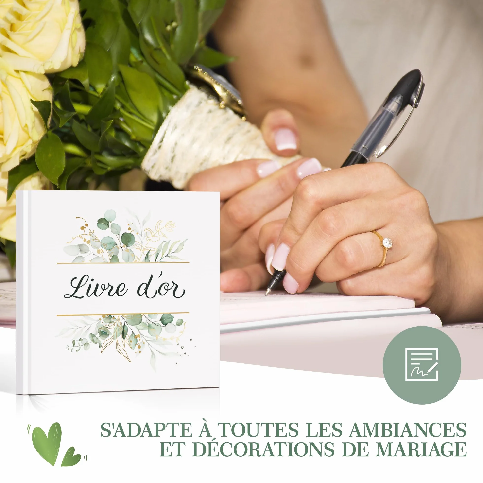Livre d'or élégant à couverture rigide, 120 pages pour mariage, anniversaire, baptême