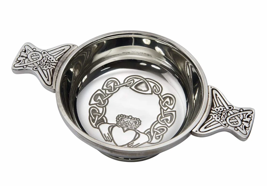 Wentworth Pewter Grand quaich en étain motif Claddagh bol dégustation whisky Burns
