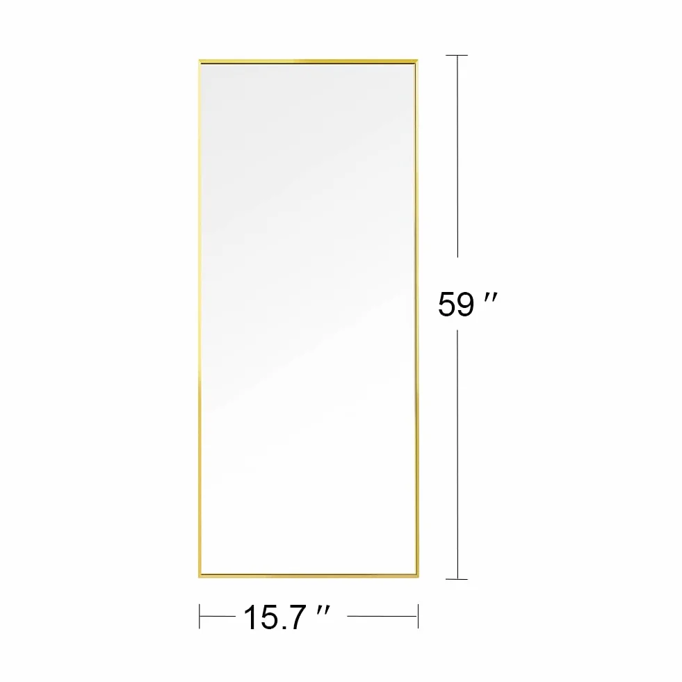 Miroir Pleine Longueur 150x40 cm sur Pied Mural Cadre Simple Doré