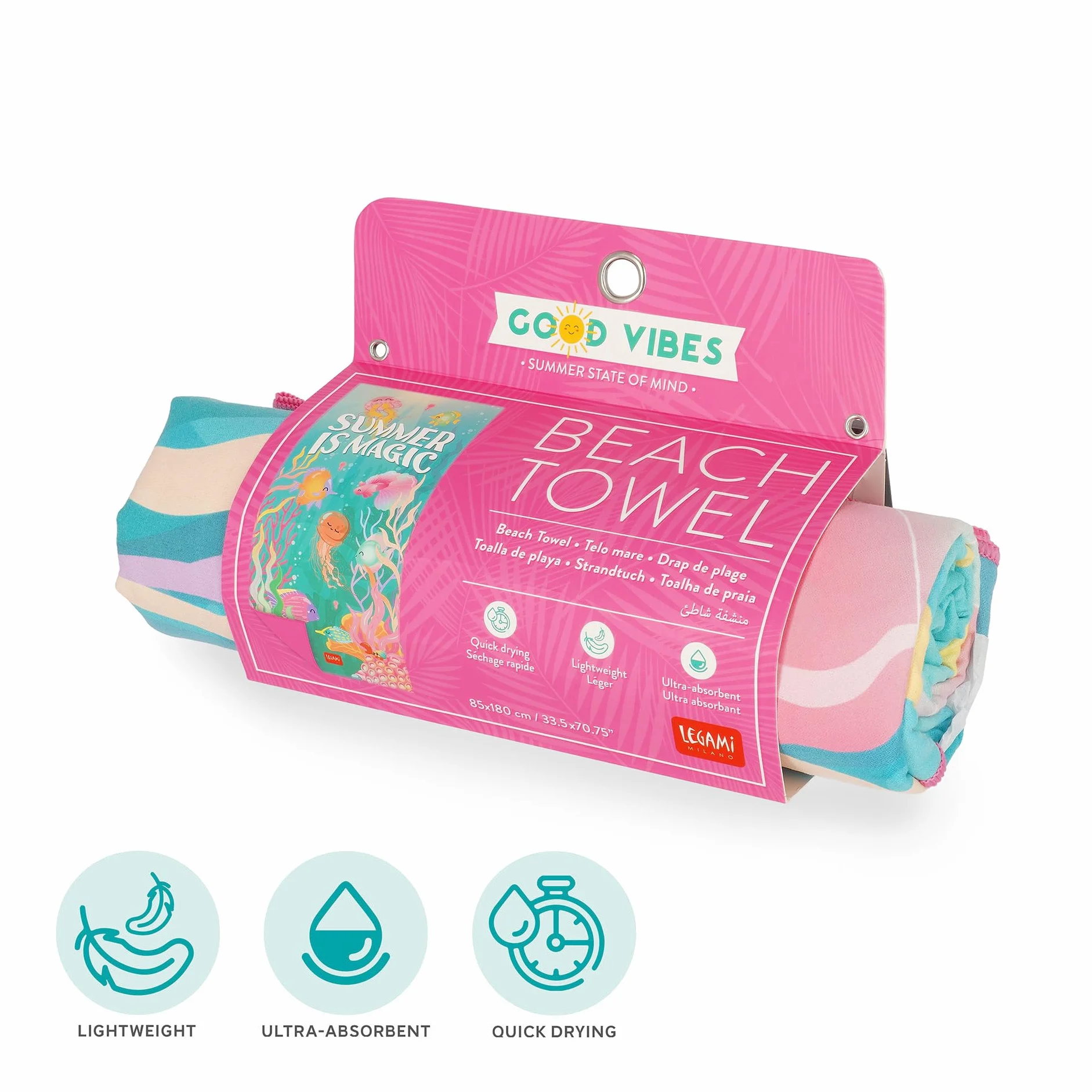 Legami Serviette de Plage Microfibre Anti-Sable Séchage Rapide Absorbante 85 x 180 cm