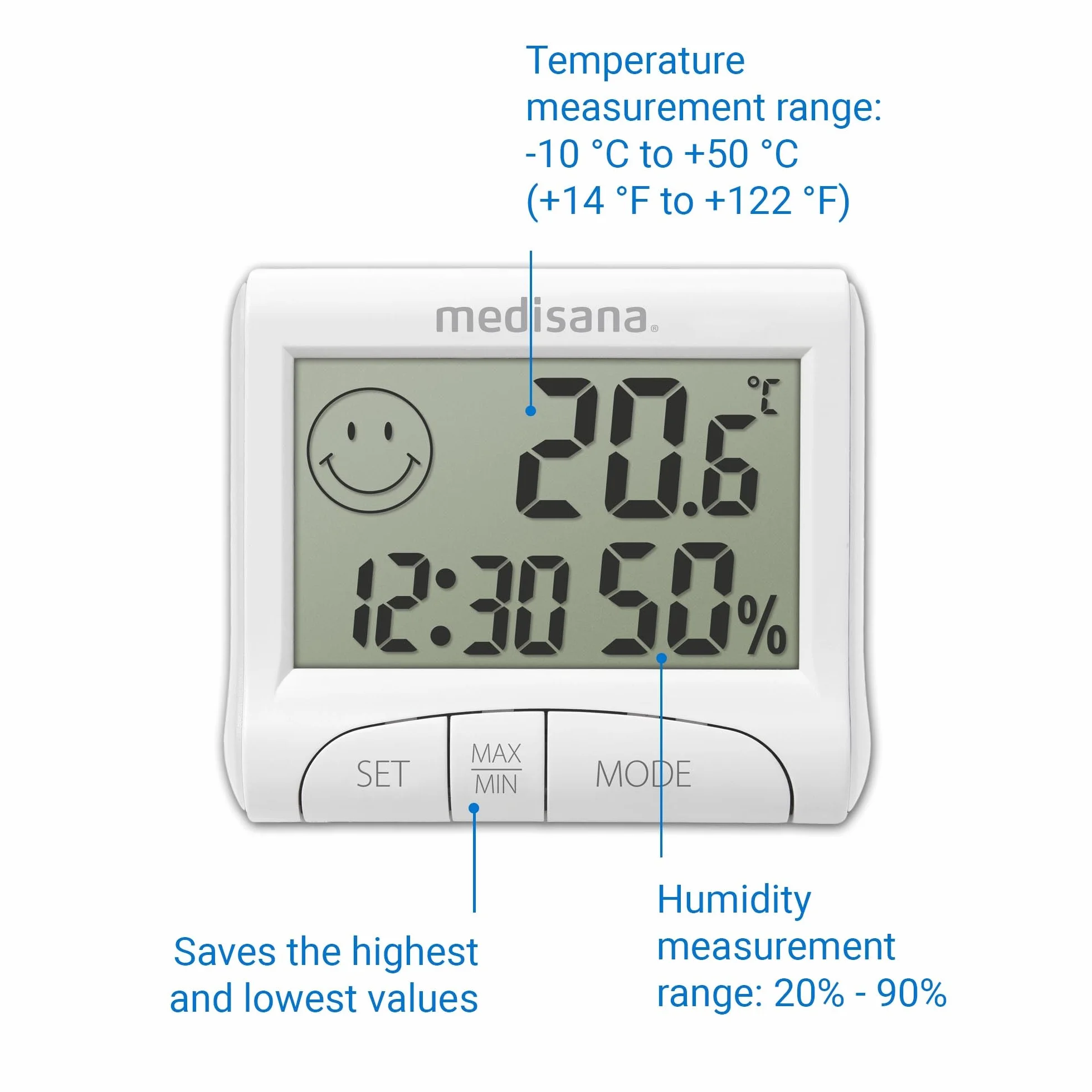 Medisana HG 100 Hygromètre numérique intérieur avec thermomètre et affichage de l'heure