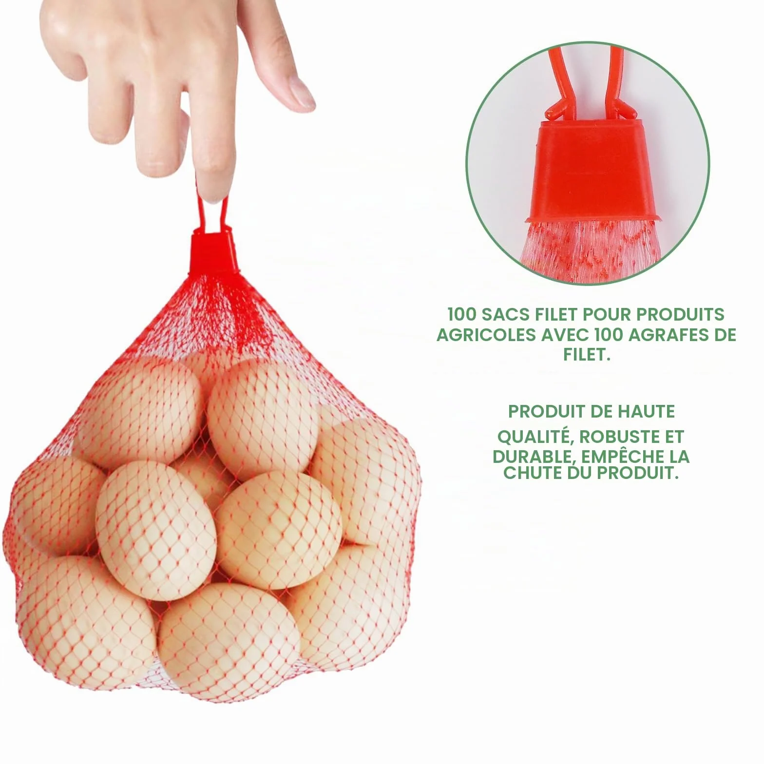 Sac Filet Réutilisable pour Légumes Noix Fruits Œufs avec Boucle Rouge