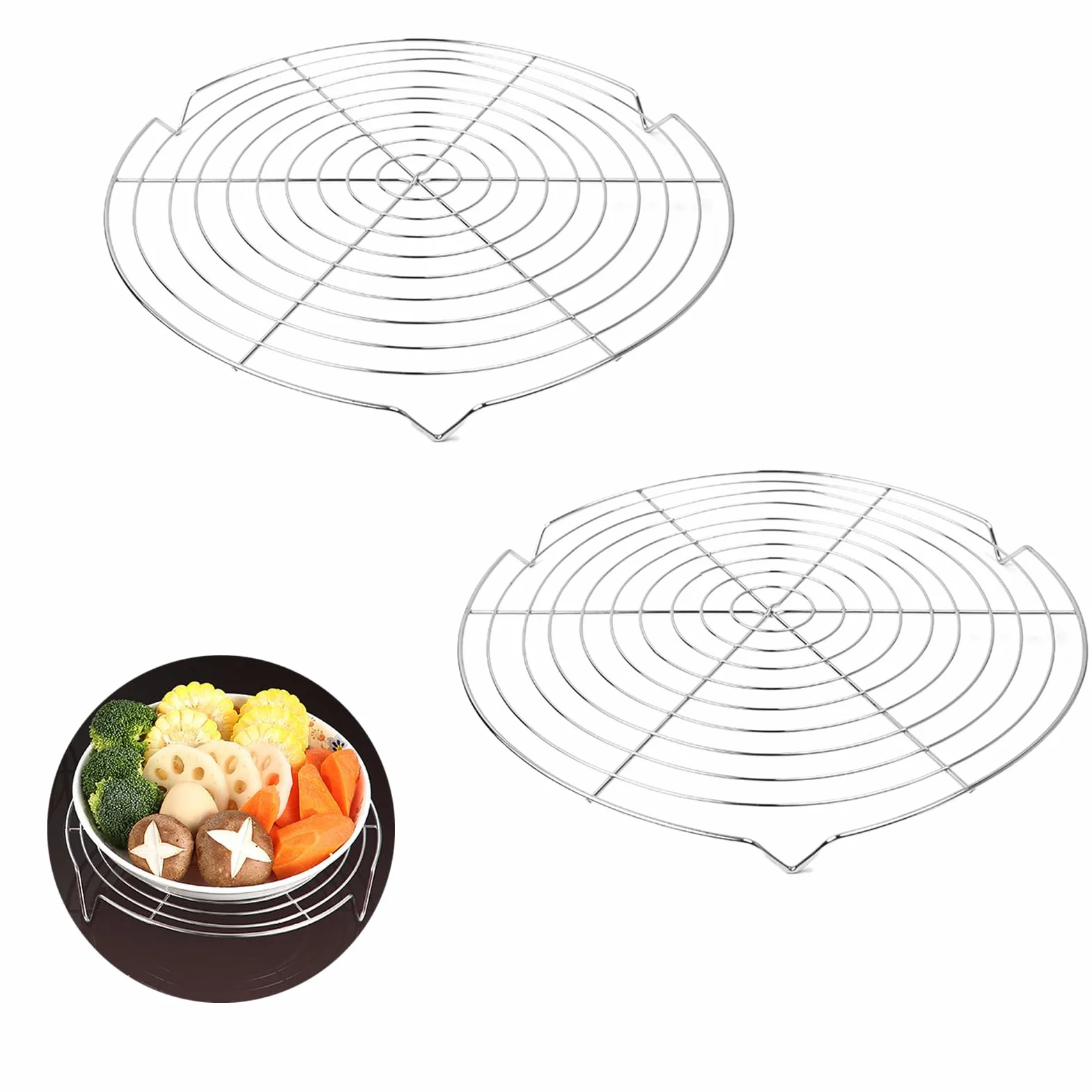 Grille de Refroidissement Ronde 2 Pièces pour Gâteau Argent