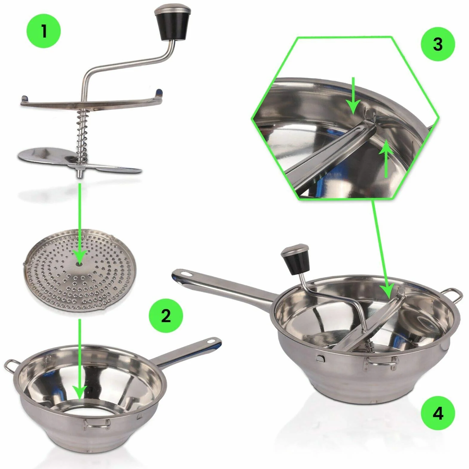 Moulin à aliments en acier inoxydable avec 3 disques de broyage