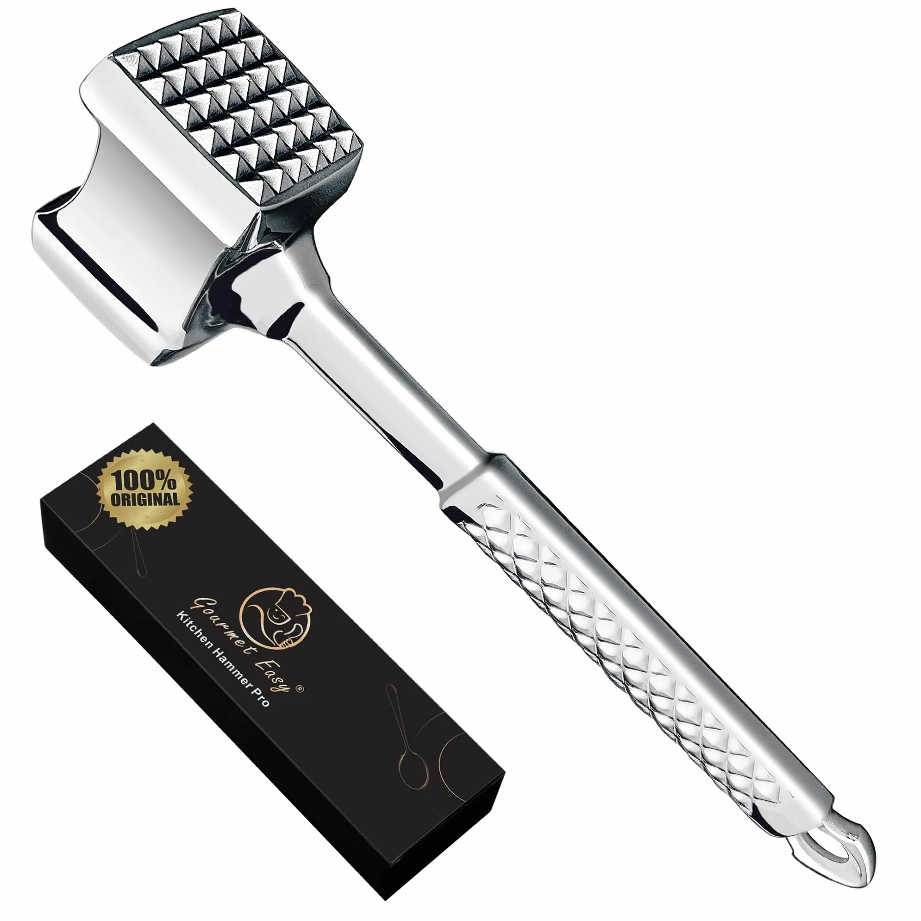 Attendrisseur de viande en inox - Marteau à viande double face professionnel - Gourmet Easy