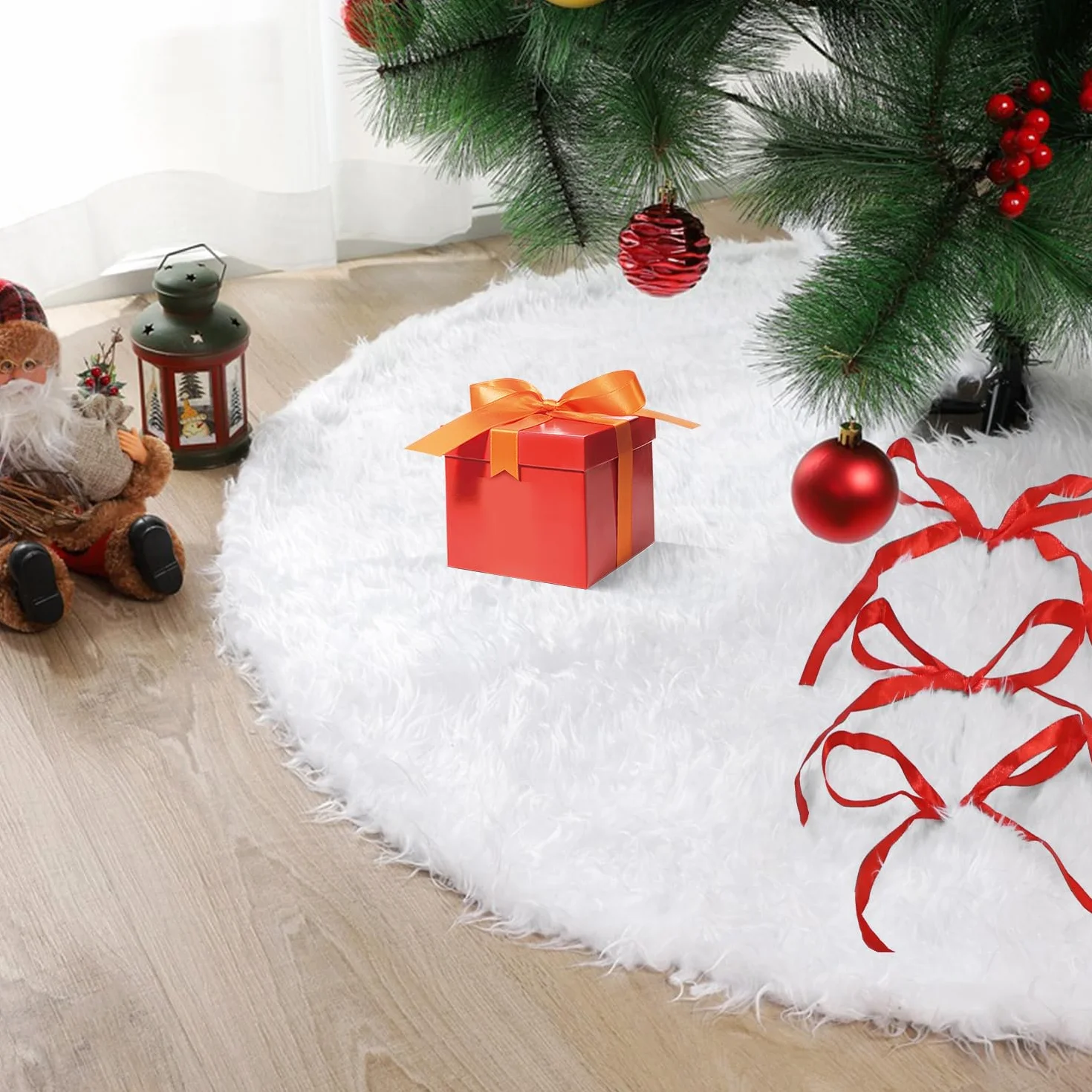 Jupe de Sapin de Noël Rond 120 cm Blanc Peluche