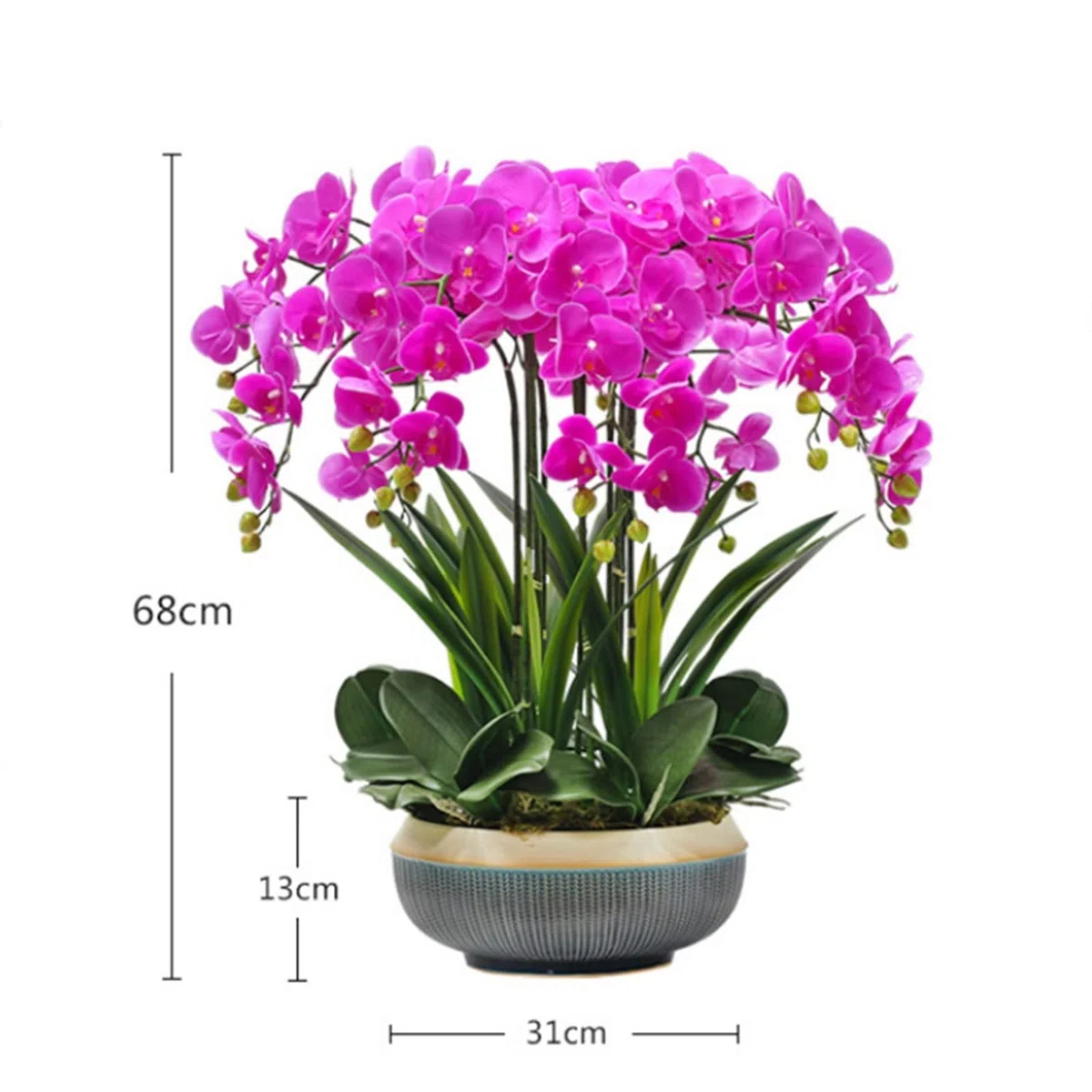 Fleur artificielle avec orchidée en pot Fleurs artificielles de phalaenopsis dans des plantes en pot Ensemble d'orchidées artificielles pour centres de table à la maison Cuisine Salle à manger Or