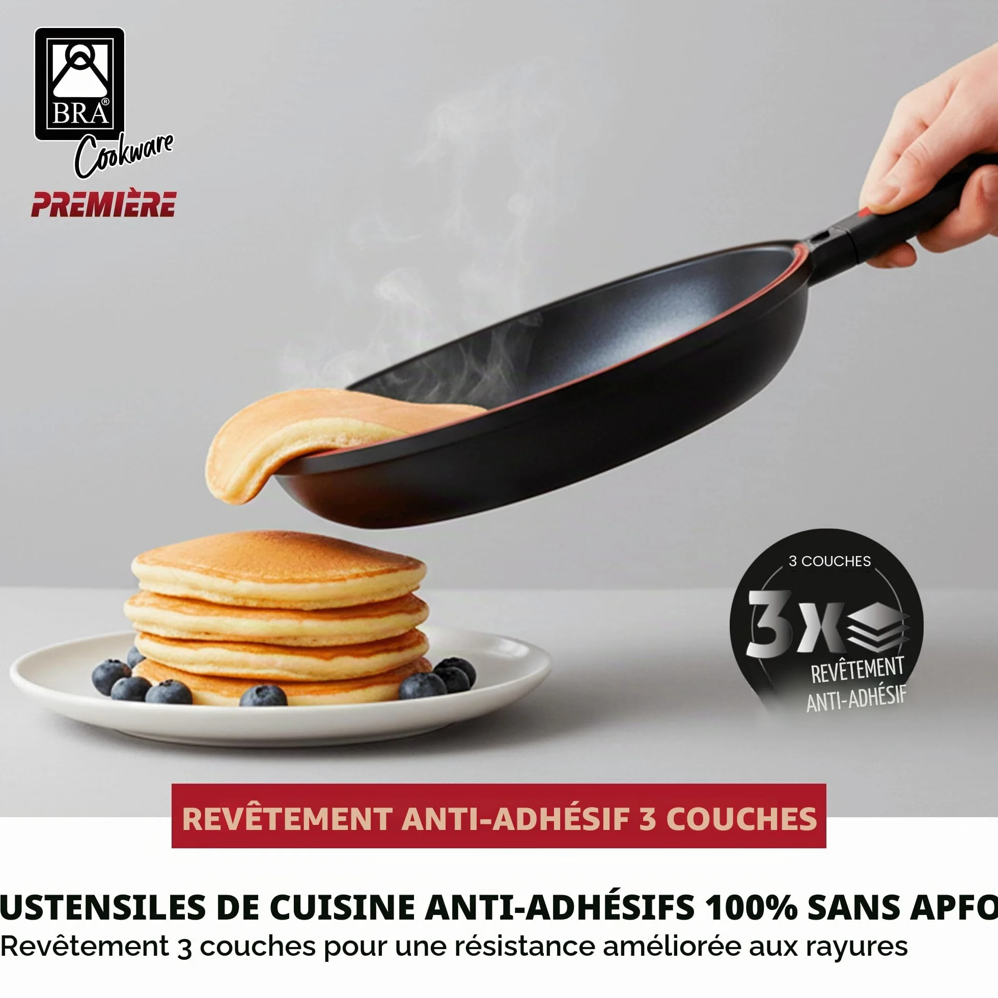 BRA Dupla Premiere Poêle Double à Omelette 24 cm, Noir, Fonte Aluminium Antiadhésif sans PFOA, Tous Feux Dont Induction