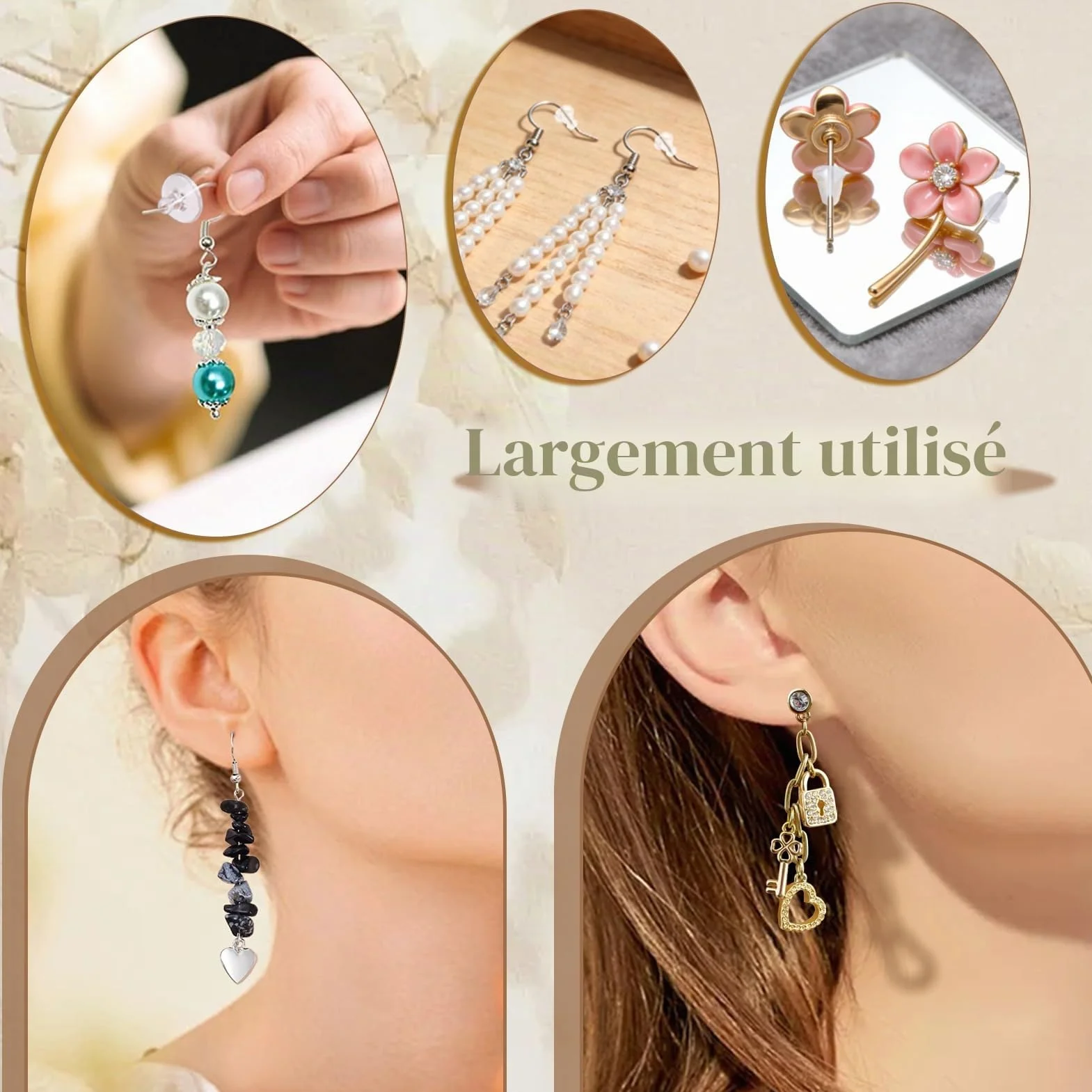 TOAOB 600 Pièces Fermoir Boucle d'Oreilles Silicone 8 Styles Plastique Transparent Hypoallergénique Taille Mixte pour Fabrication de Bijoux