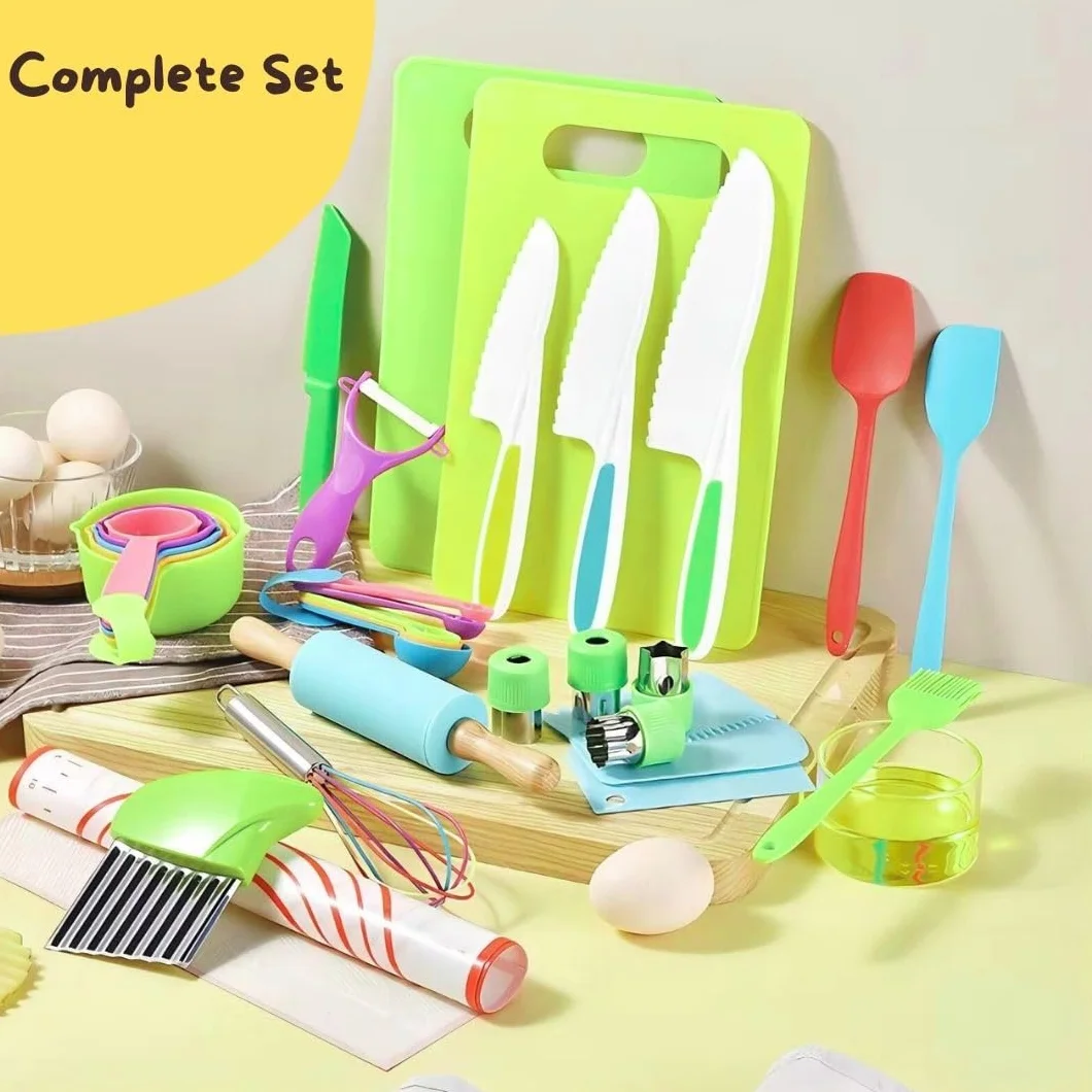 Ustensiles de Cuisine Enfant 31 Pièces - Kit Pâtisserie Sécurisé Montessori - Cadeau Éducatif 3-5 Ans