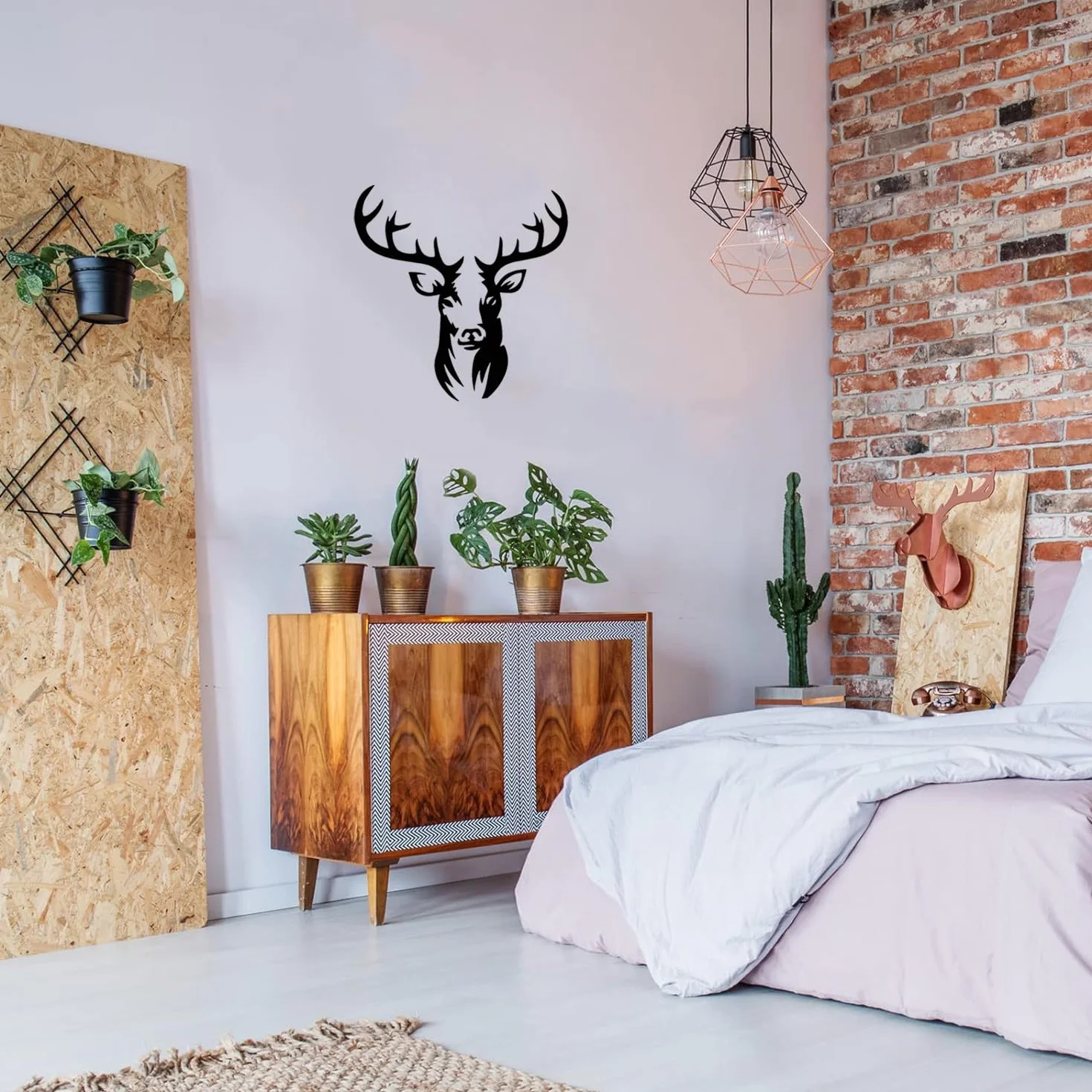 Huspox Grand Art Mural Cerf en Métal Décoration 41x45cm, Décoration de Chasse pour Salon