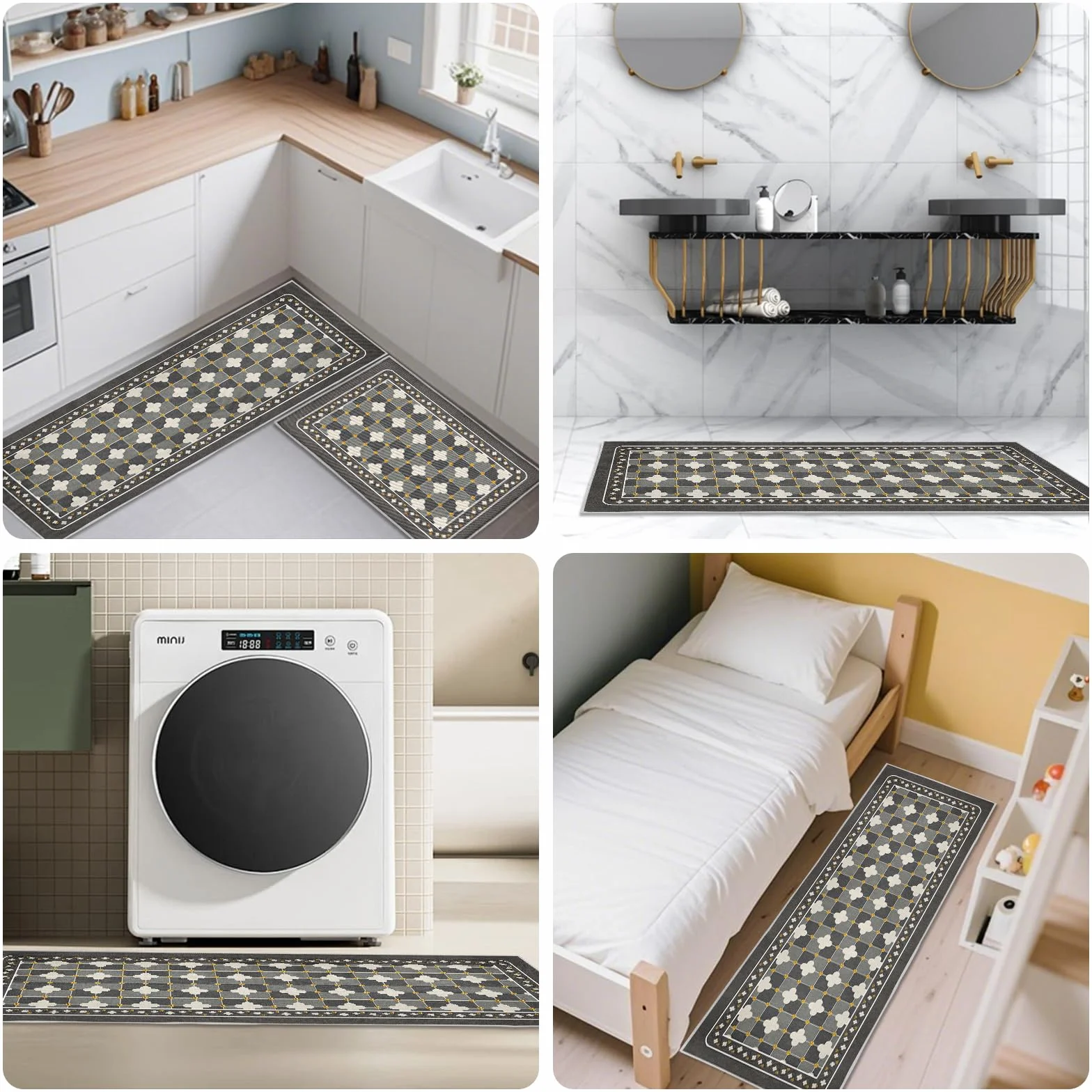 Tapis de cuisine antidérapants lavables anti-fatigue 43 x 150 cm Lot de 2
