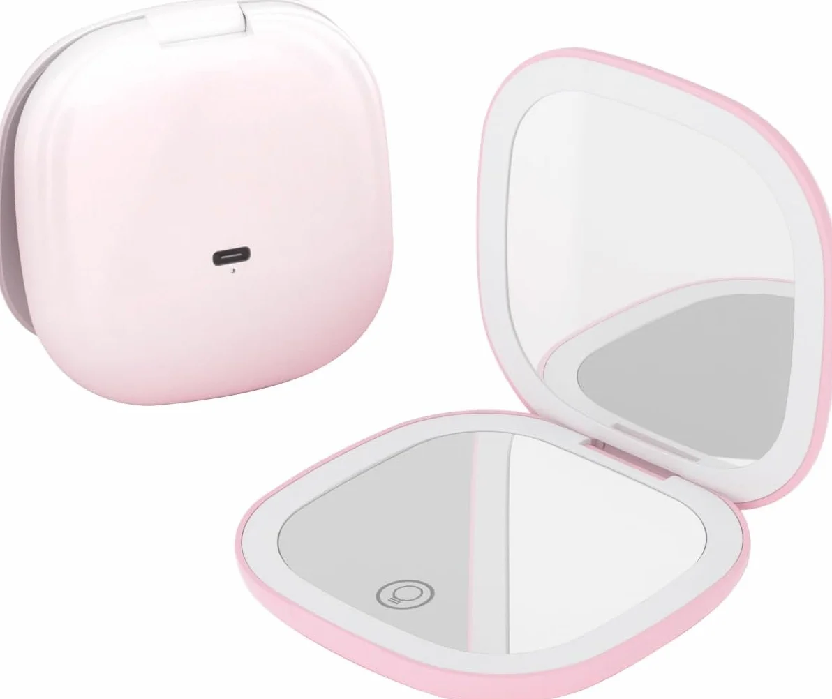 QUMOX Miroir de Maquillage Éclairé Grossissant 10X Rechargeable avec Lumière LED 3 Modes Contrôle Tactile USB-C