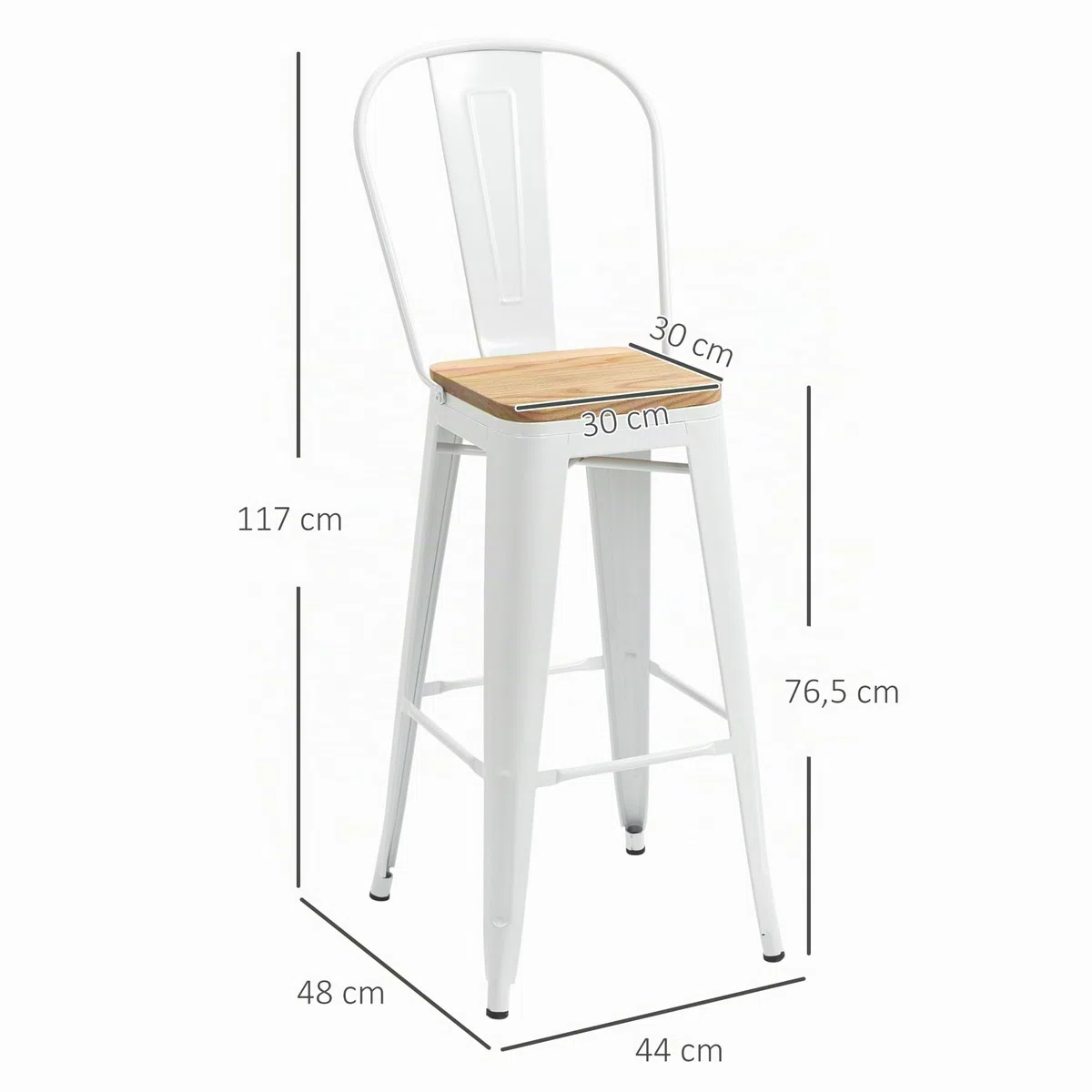 HOMCOM Tabourets de Bar Empilables avec Dossier Lot de 4 76 cm Blanc