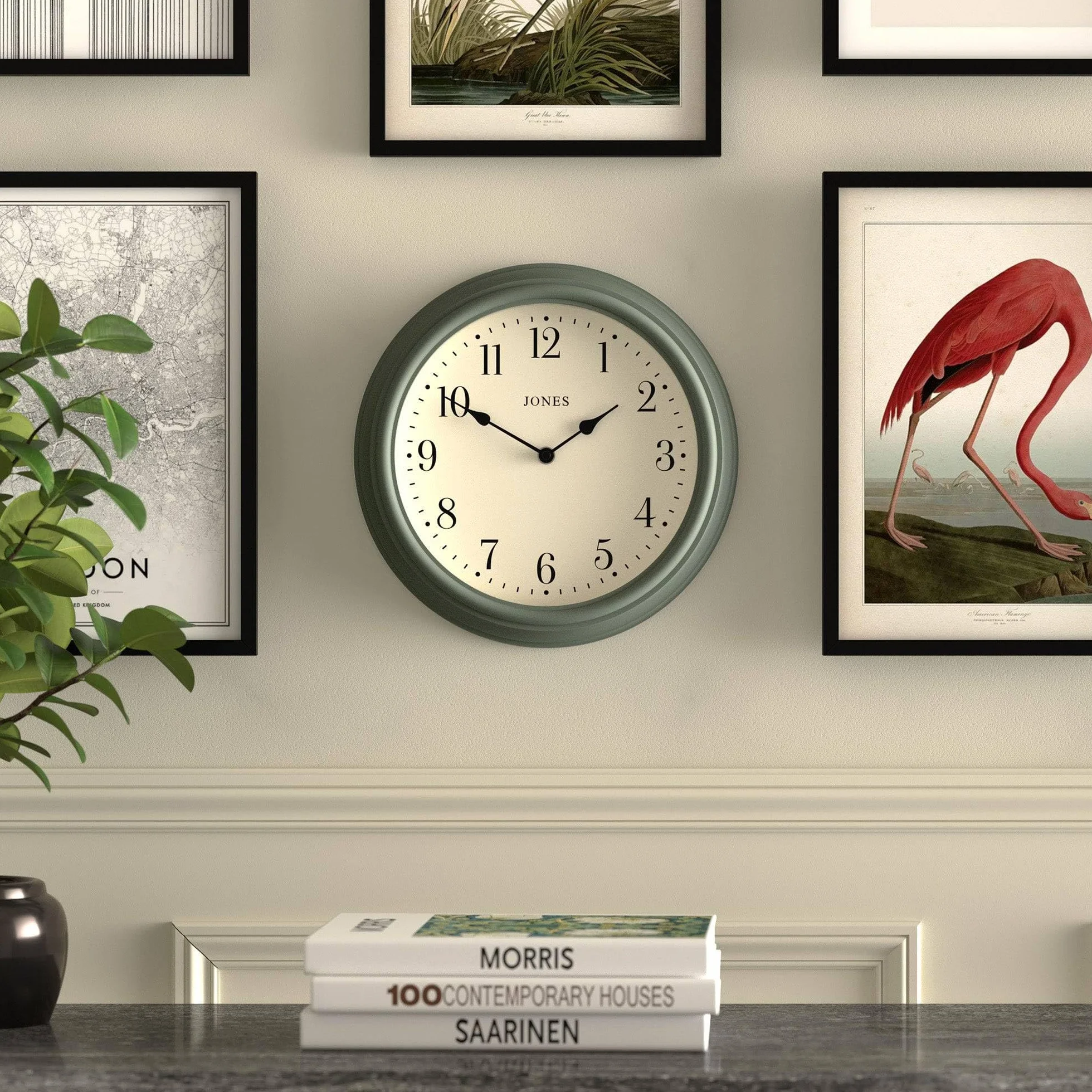 JONES CLOCKS Horloge Murale Ronde Classique 30cm Vert Chiffres Arabes