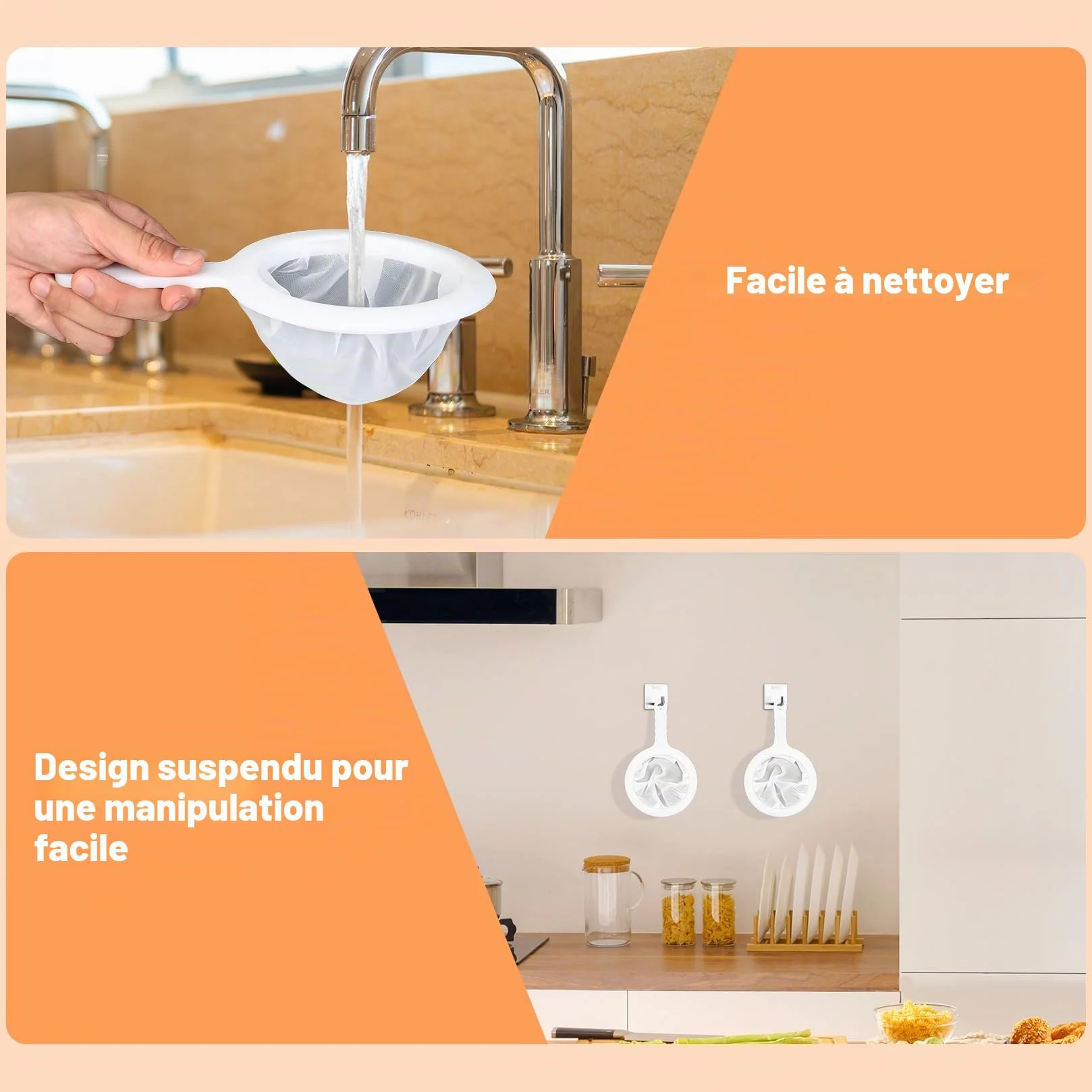 Filtre à Tamis Fin avec Poignée, Alimentaire Filtres en Nylon, 100/200/300/400 Mailles Tamis Cuisine pour Filtrage Jus Lait Café