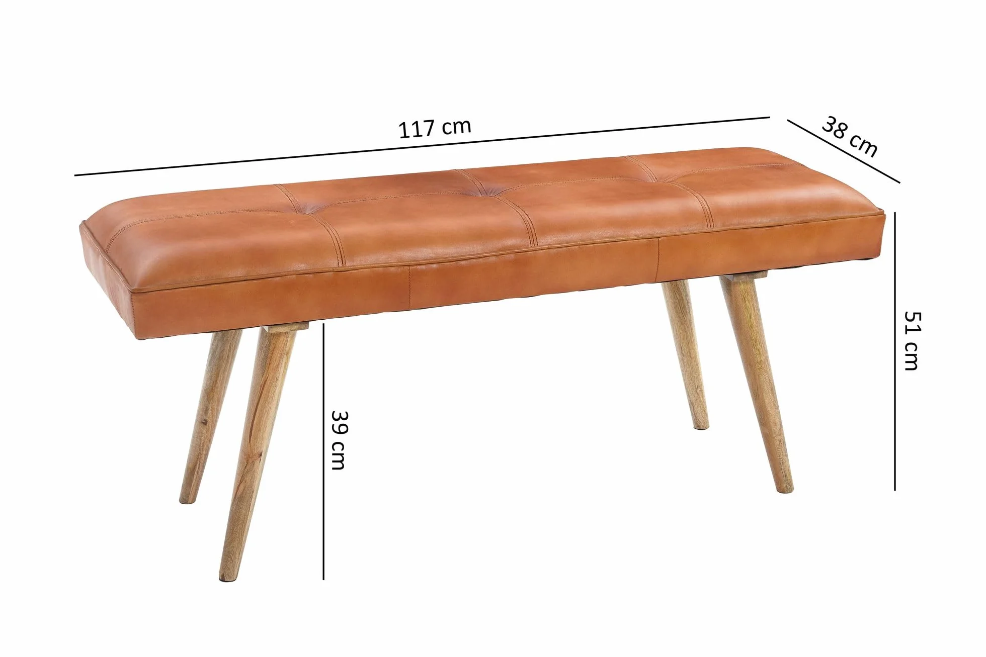 Banc en cuir massif bois 117x51x38 cm style rétro FineBuy