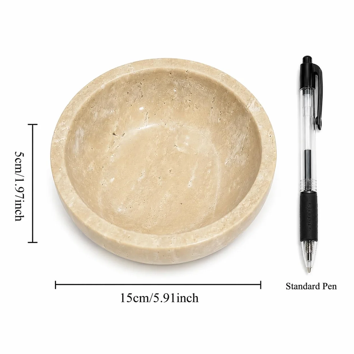 Petit bol rond décoratif en marbre 15 cm pierre naturelle pour décoration d'intérieur beige