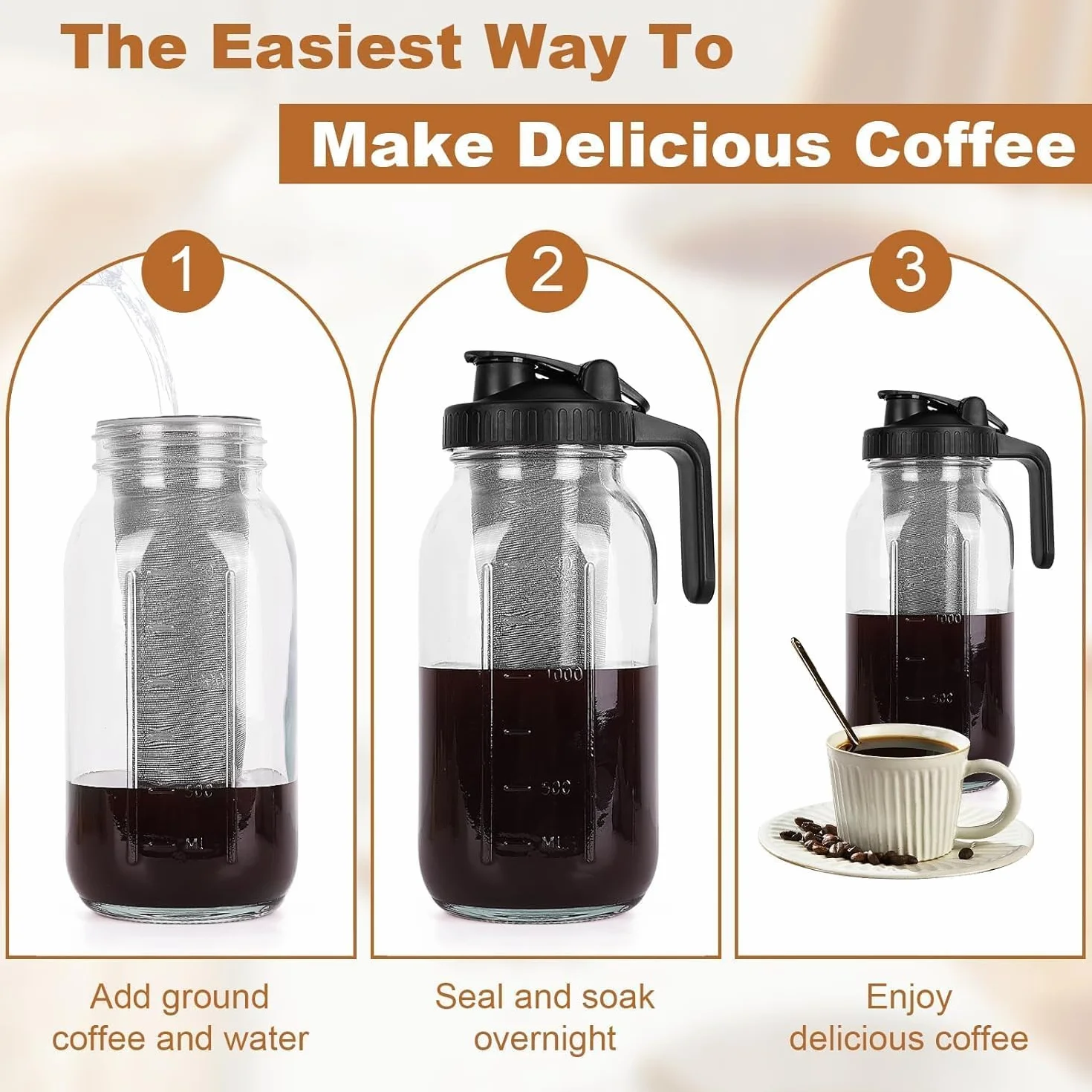 Machine à café Cold Brew 1,8 l acier inoxydable cafetière thé froid noir