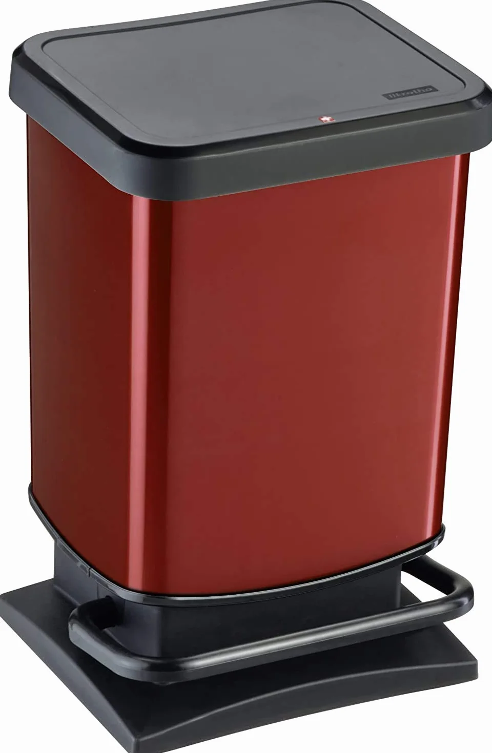 Rotho Paso Poubelle 20l avec pédale et couvercle Plastique PP sans BPA rouge métallique