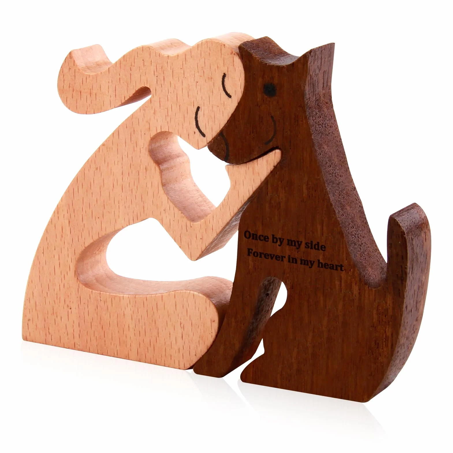 Statue Chien en Bois Fait à la Main, Décoration Intérieur en Hêtre et Noyer pour Amoureux des Chiens