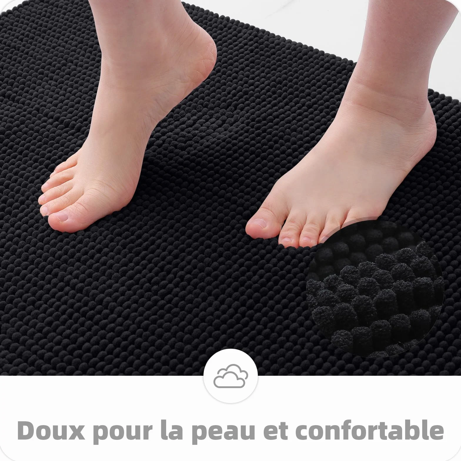 OLANLY Tapis de bain en chenille antidérapant 60 x 120 cm noir