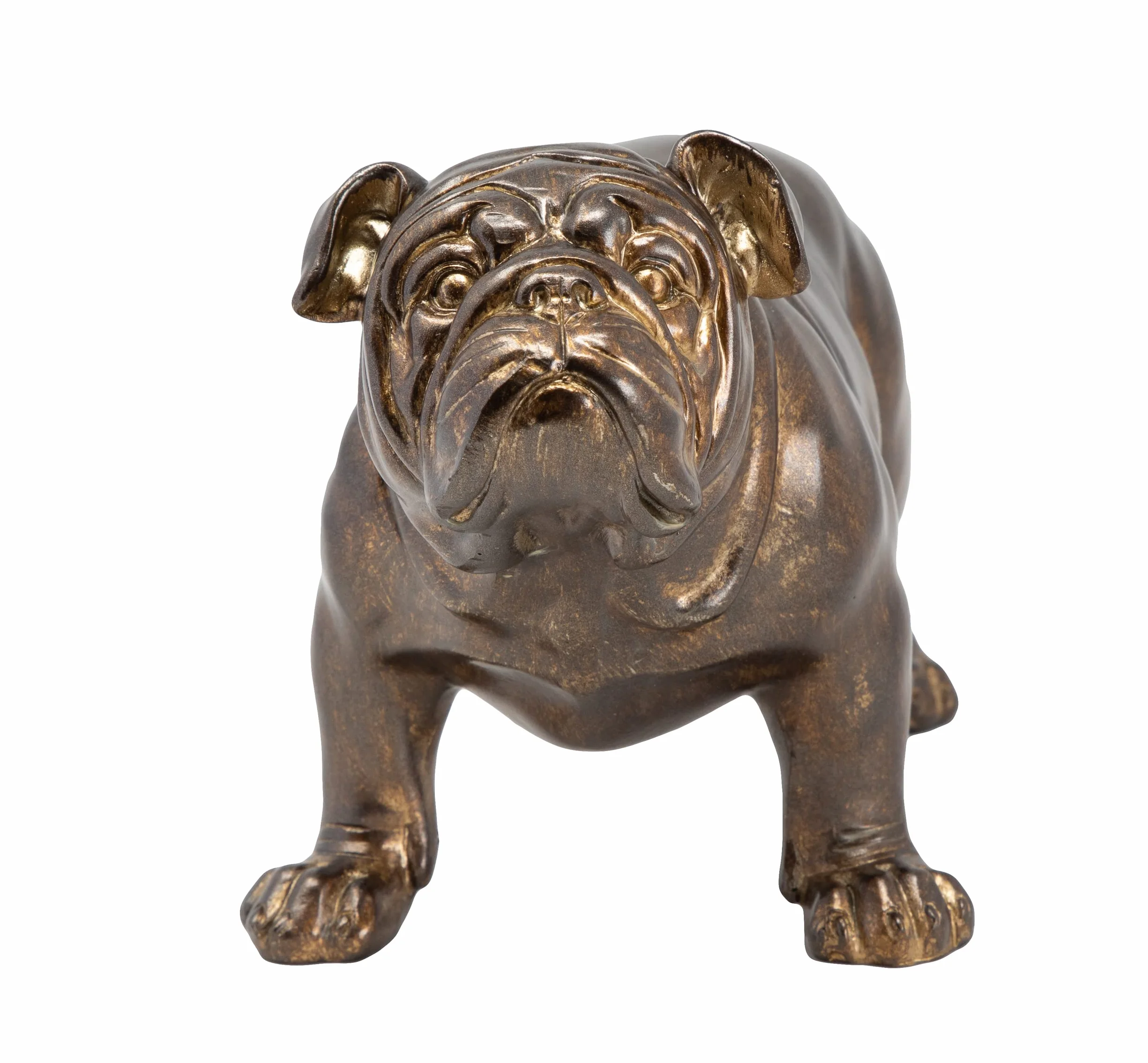 Sculpture en résine bronzée bouledogue britannique décoration classique chien debout finition bronze antique