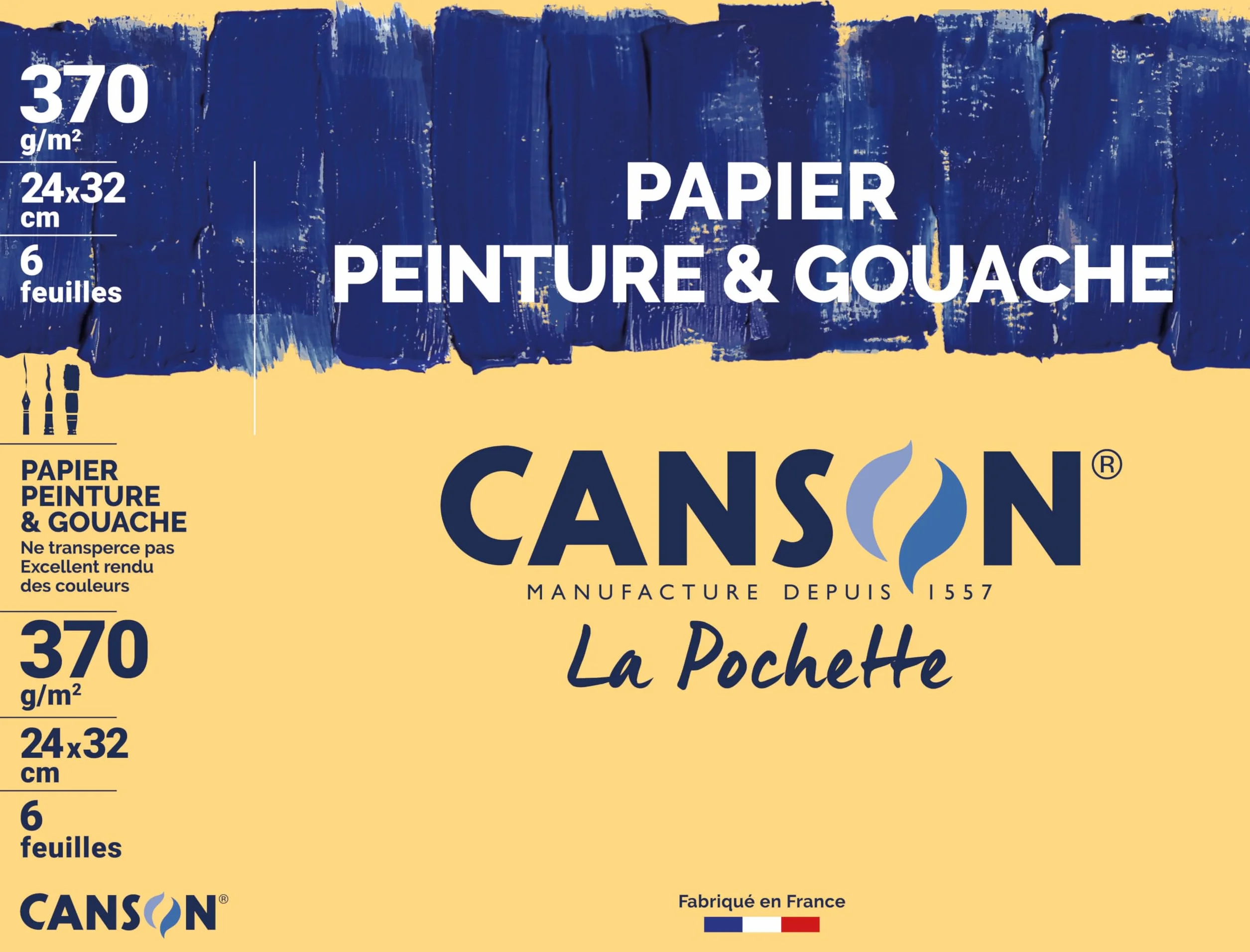 CANSON Pochette papier peinture et gouache 24x32cm 370g/m²