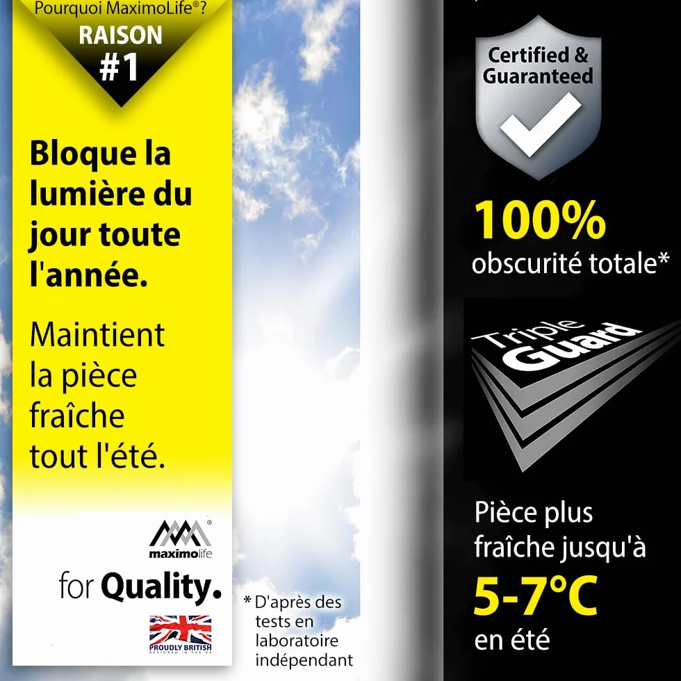 MaximoLife® Store occultant universel avec ventouses puissantes et crochet boucle robuste