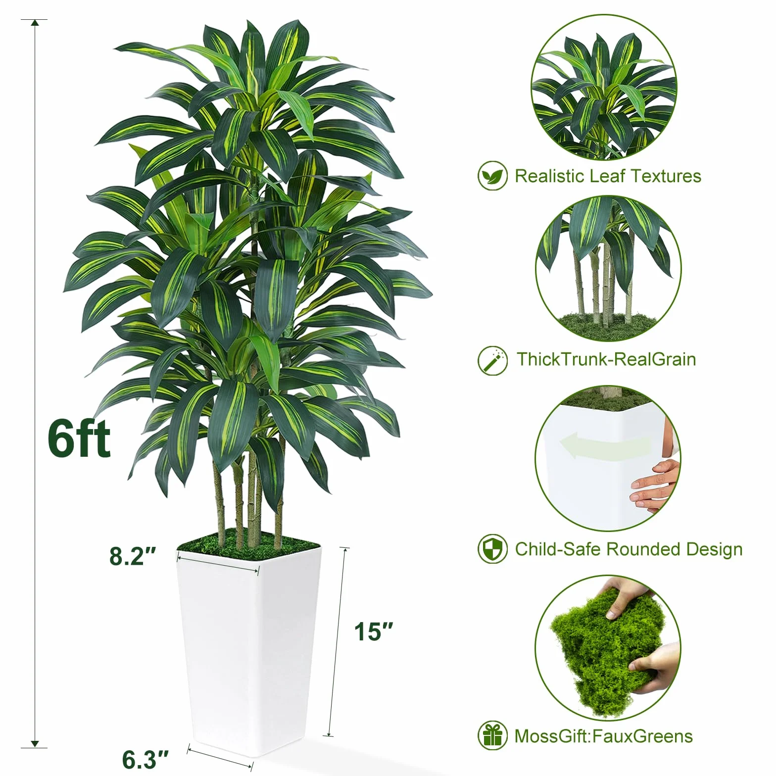 Palmier Artificiel 180cm Grande en Jardinière Blanche 108 Feuilles Arbre Décoration Intérieur
