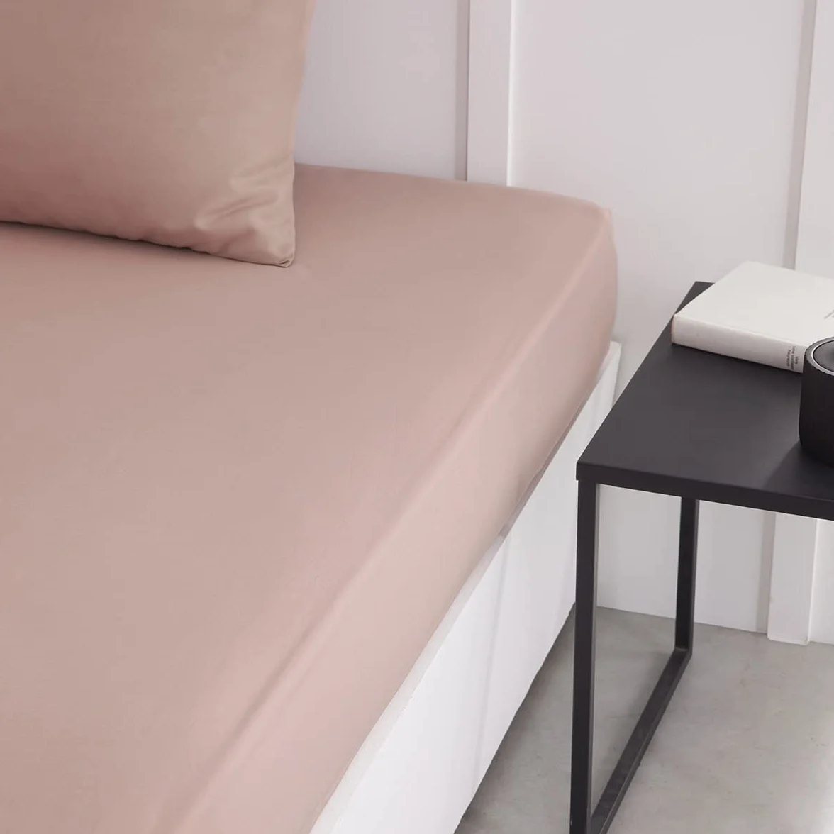 Drap Housse 160x200 cm 2 Personnes 100% Coton Uni Rose des Sables