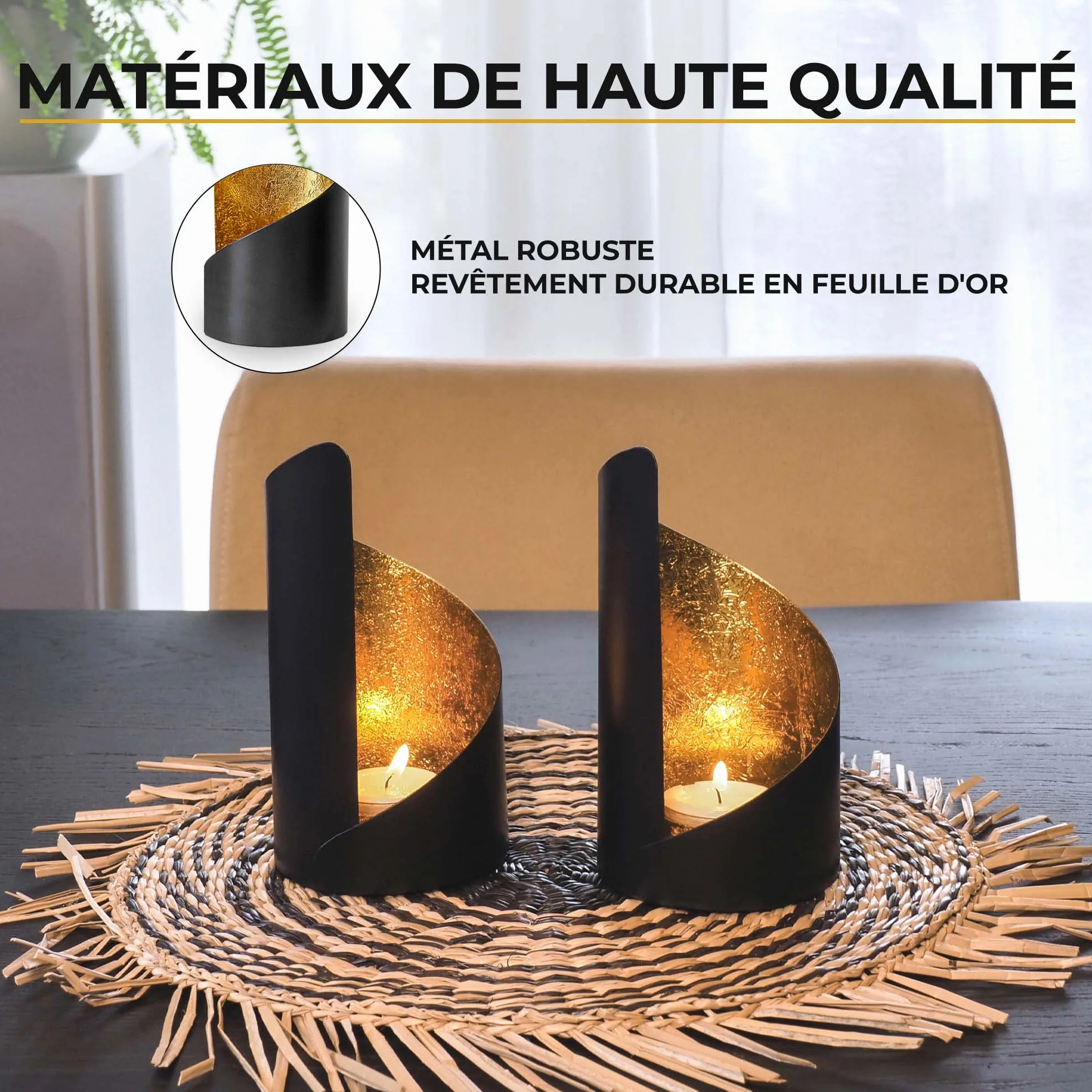 Gadgy Photophore Bougie Ensemble De 2 Pièces Doré Et Noir Decoration Maison