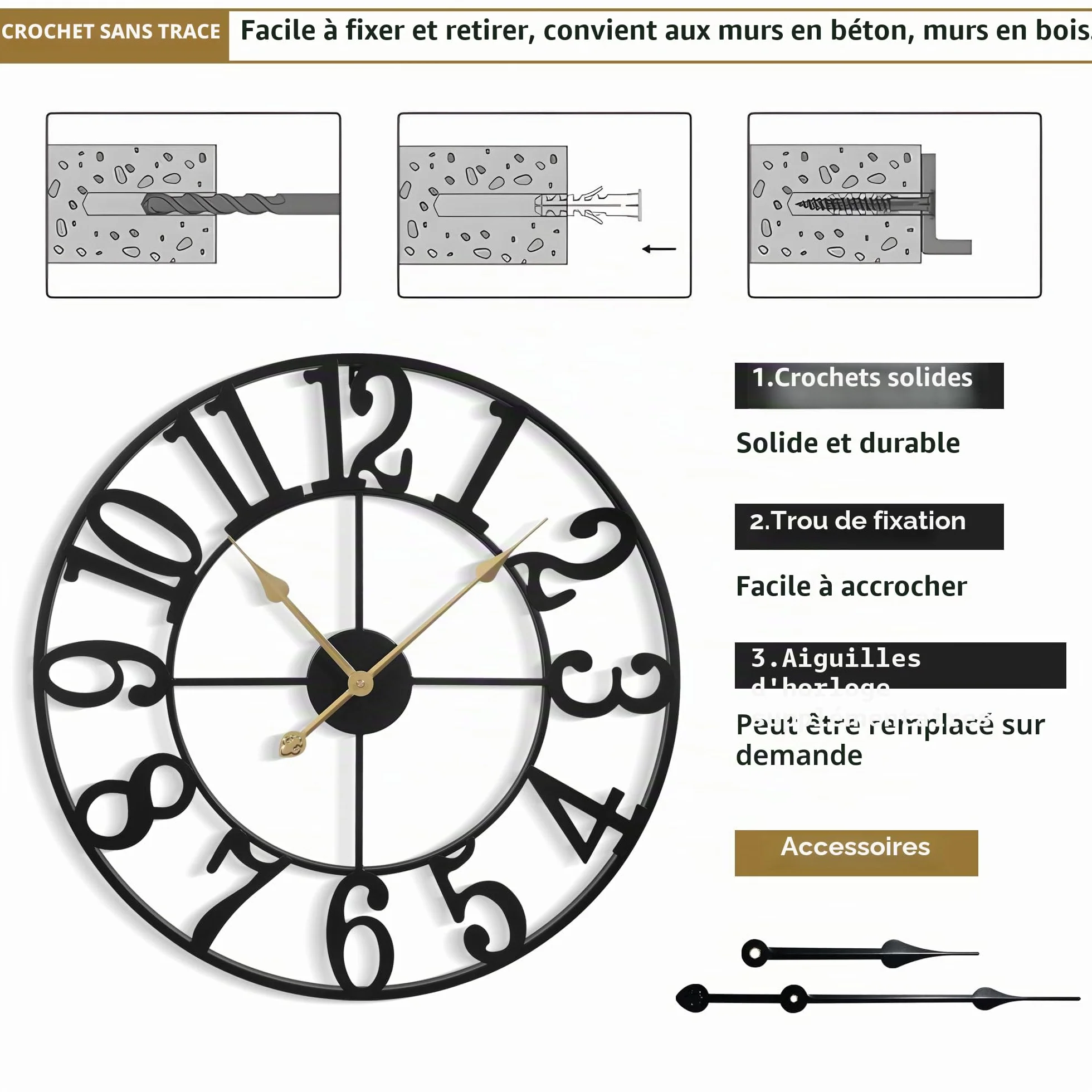 Horloge Murale Design Moderne Silencieuse Grande XXL 40-100 cm Salon Cuisine Bureau