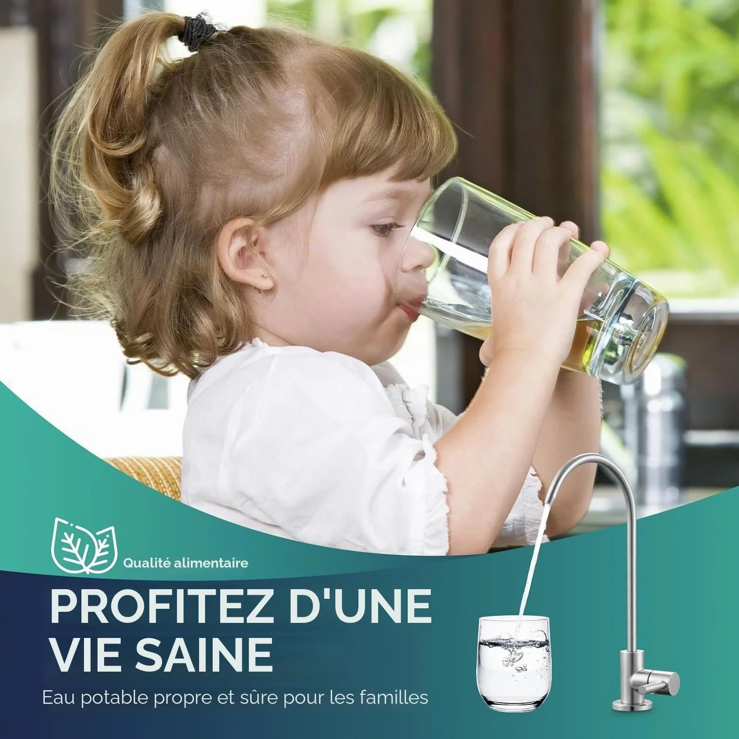 Robinet de Filtre à Eau Inox 1/4", 360° Pivotant pour Osmose Inverse Sous Évier