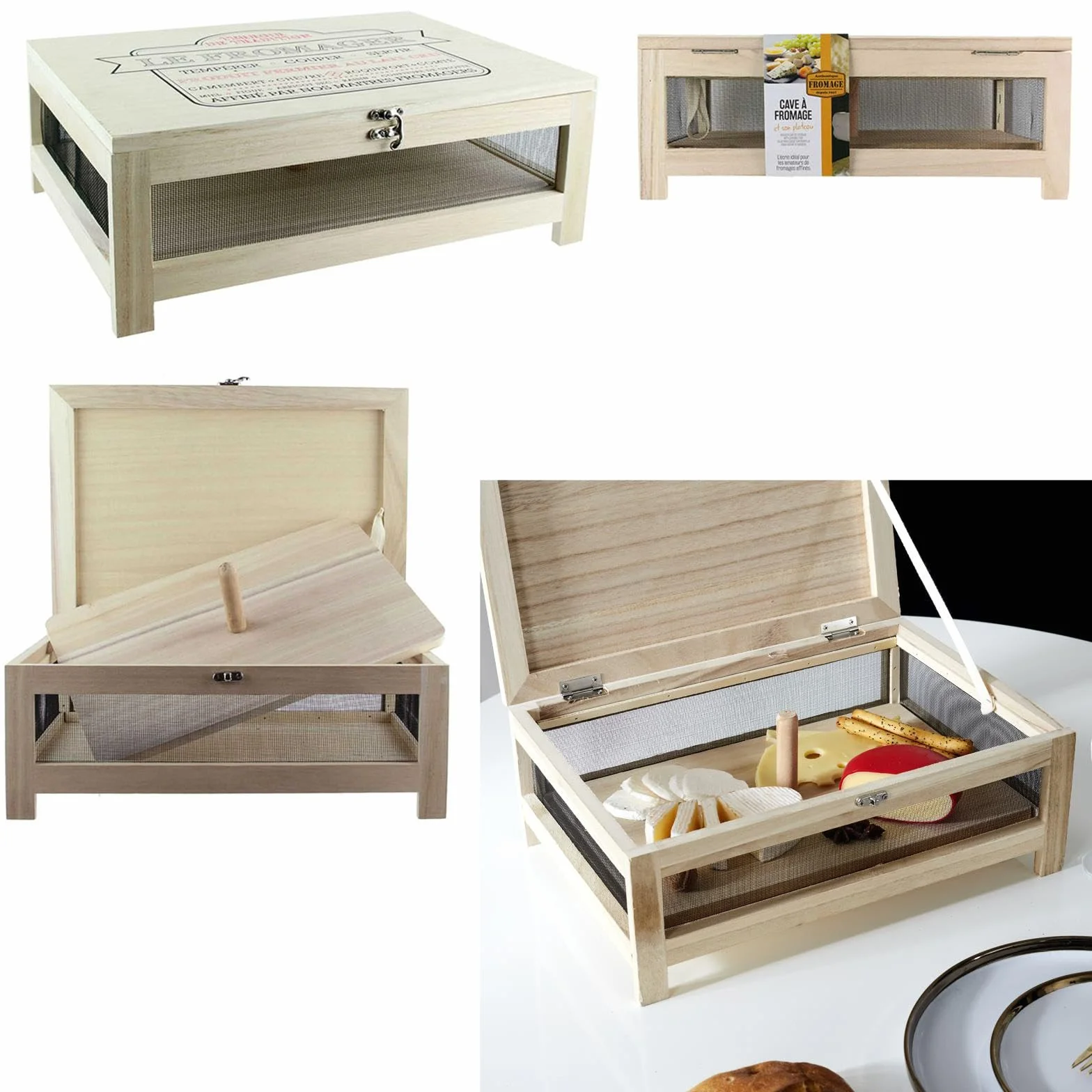 COOK CONCEPT Cave à Fromage KA2362 Plateau Service Bois Acier Inoxydable H15 x 27 x 39 cm Beige Noir