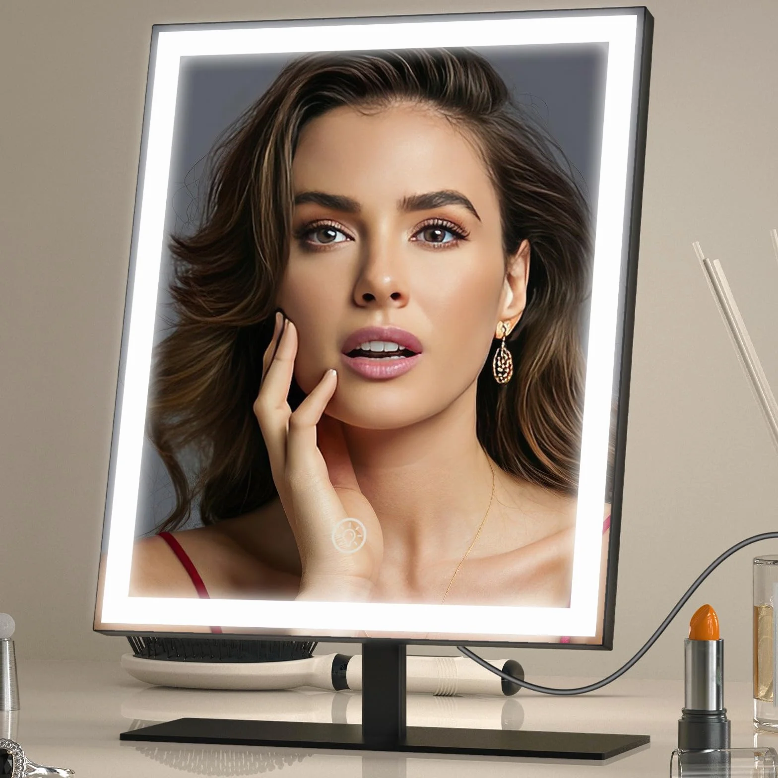 ANTENLICHT Miroir Maquillage LED 3 Modes de Couleur Hollywood Intensité Variable Contrôle Tactile Noir 34 x 25cm