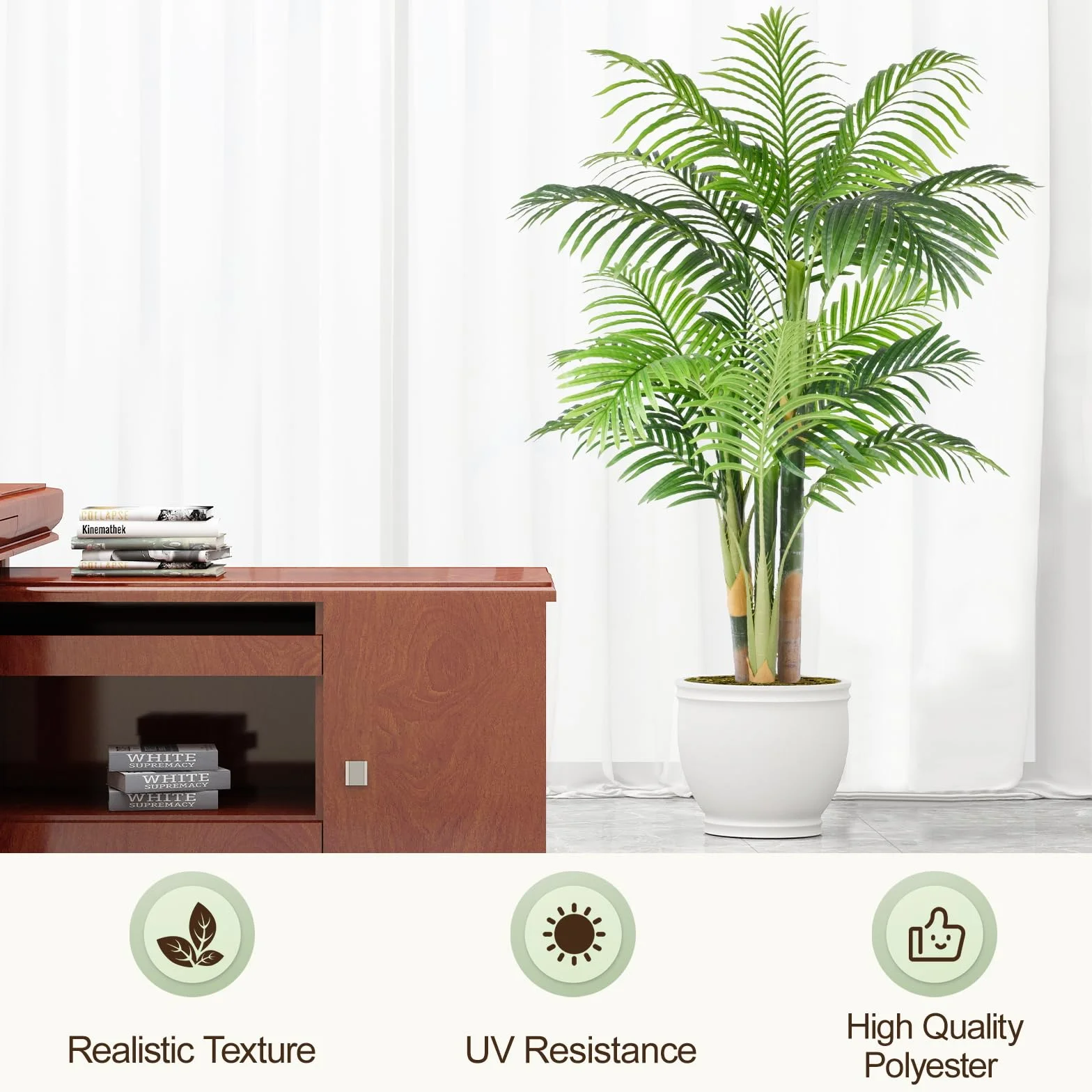 Palmier Artificiel Triple Doré 150cm Haute, Arbre Artificiel Exterieur Décoration Maison Jardin