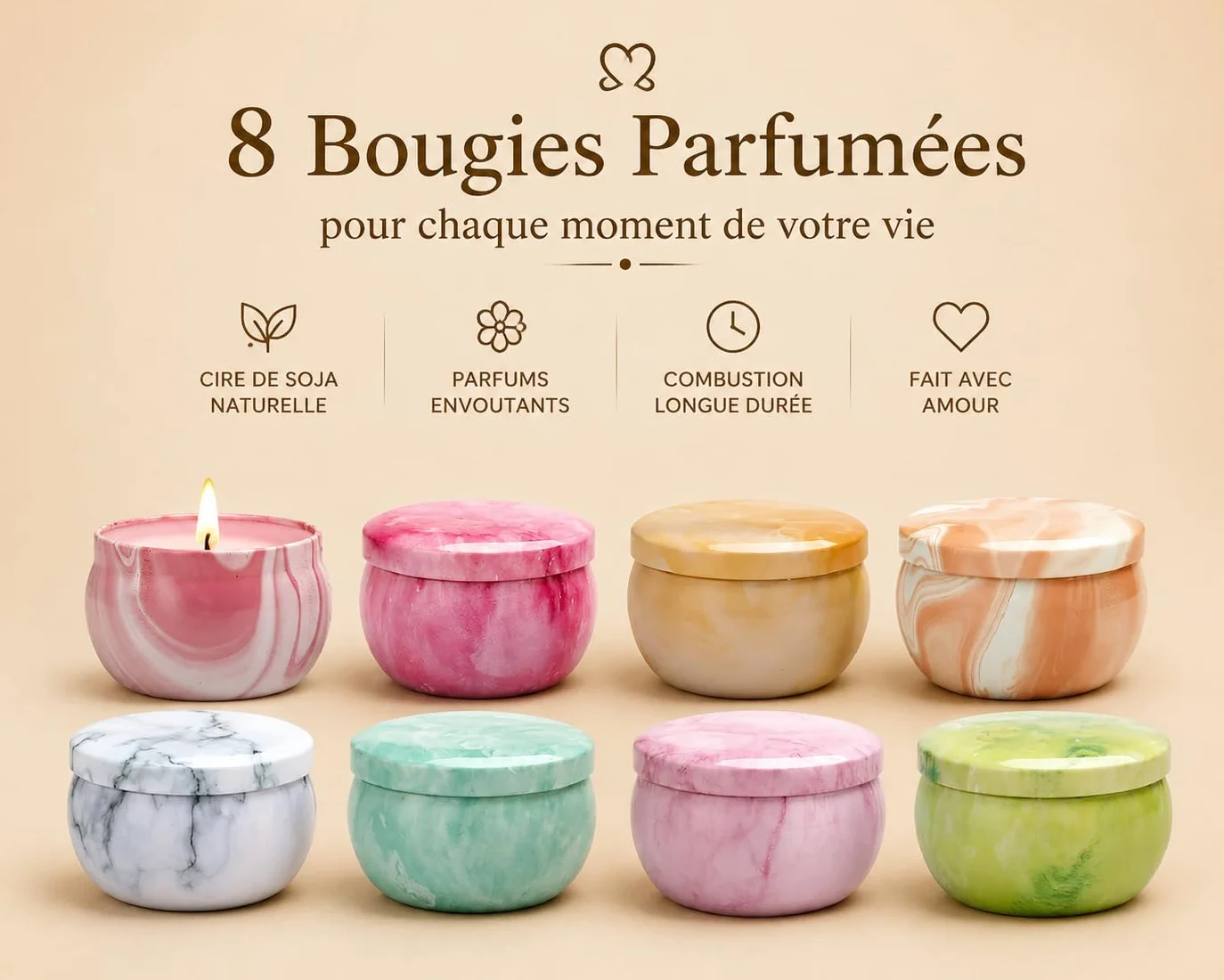 Coffret Bougies Parfumées Lot de 8 Longue Durée Cadeau Femme