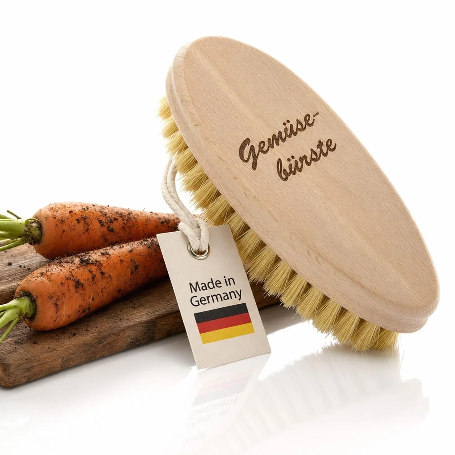 Brosse à légumes en bois de hêtre avec poils naturels durable pour laver légumes et fruits