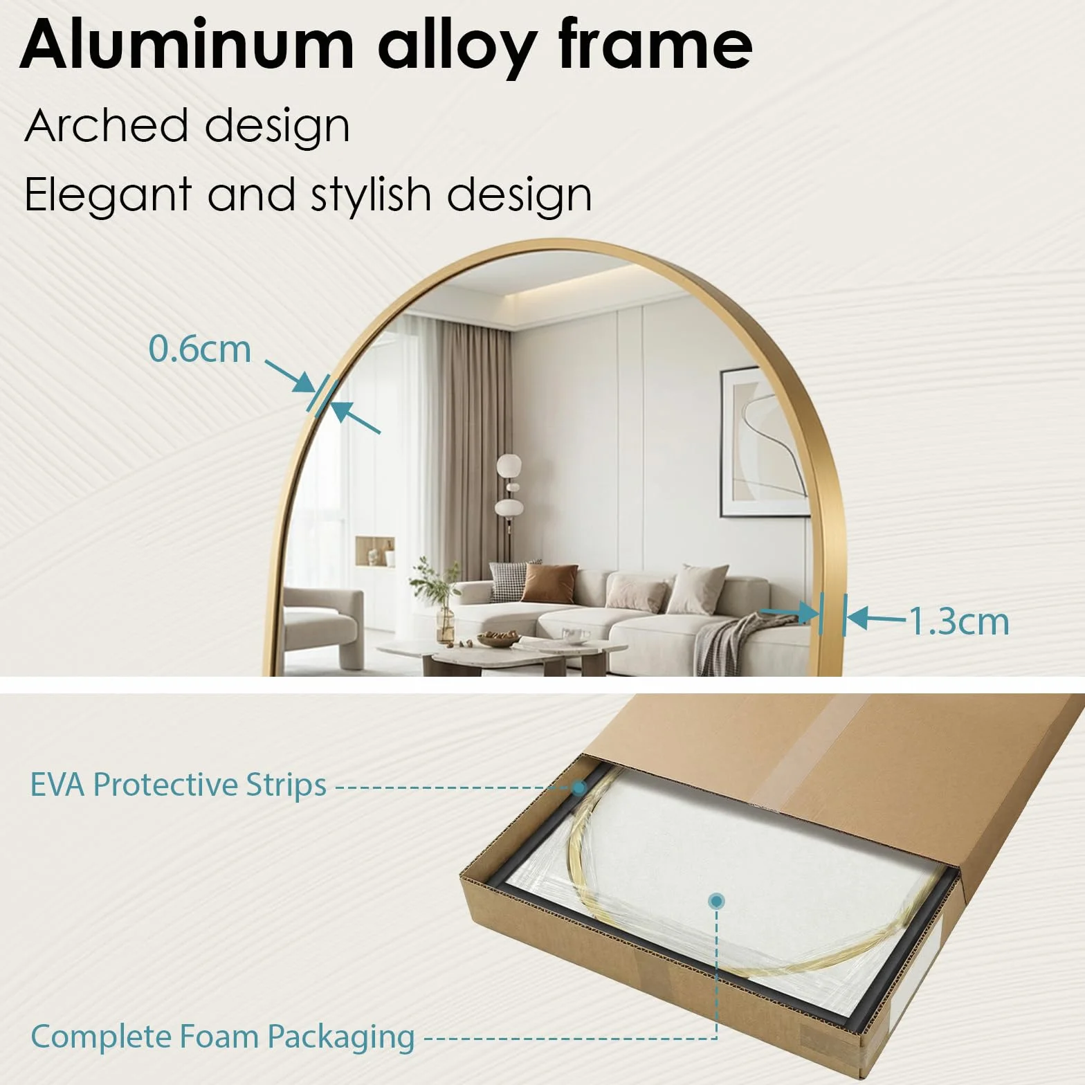 Grand Miroir sur Pied Clevich Cadre Aluminium 162 x 50 cm Arche Mural Doré