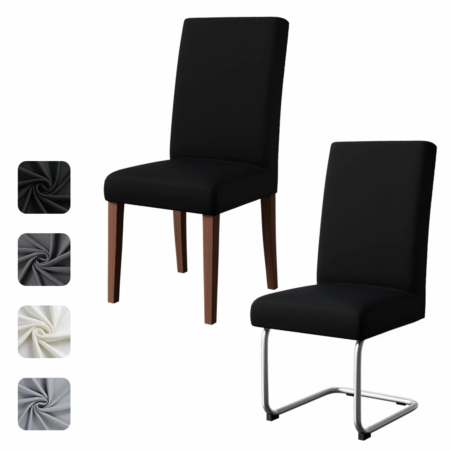 GFCC Housse de Chaise Lot de 2 Extensible, Bande Élastique, Recouvre Chaises Noir