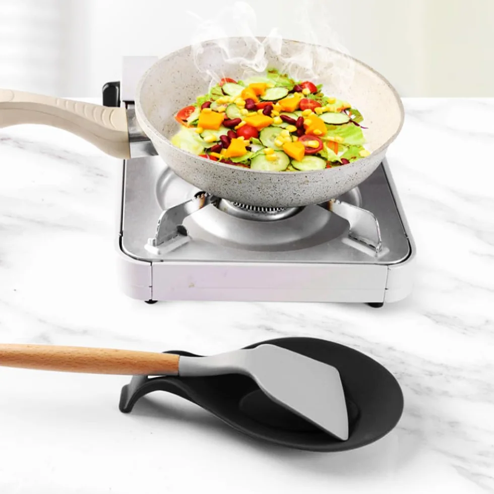 Repose cuillère en Silicone Multifonction Cuisine Noir