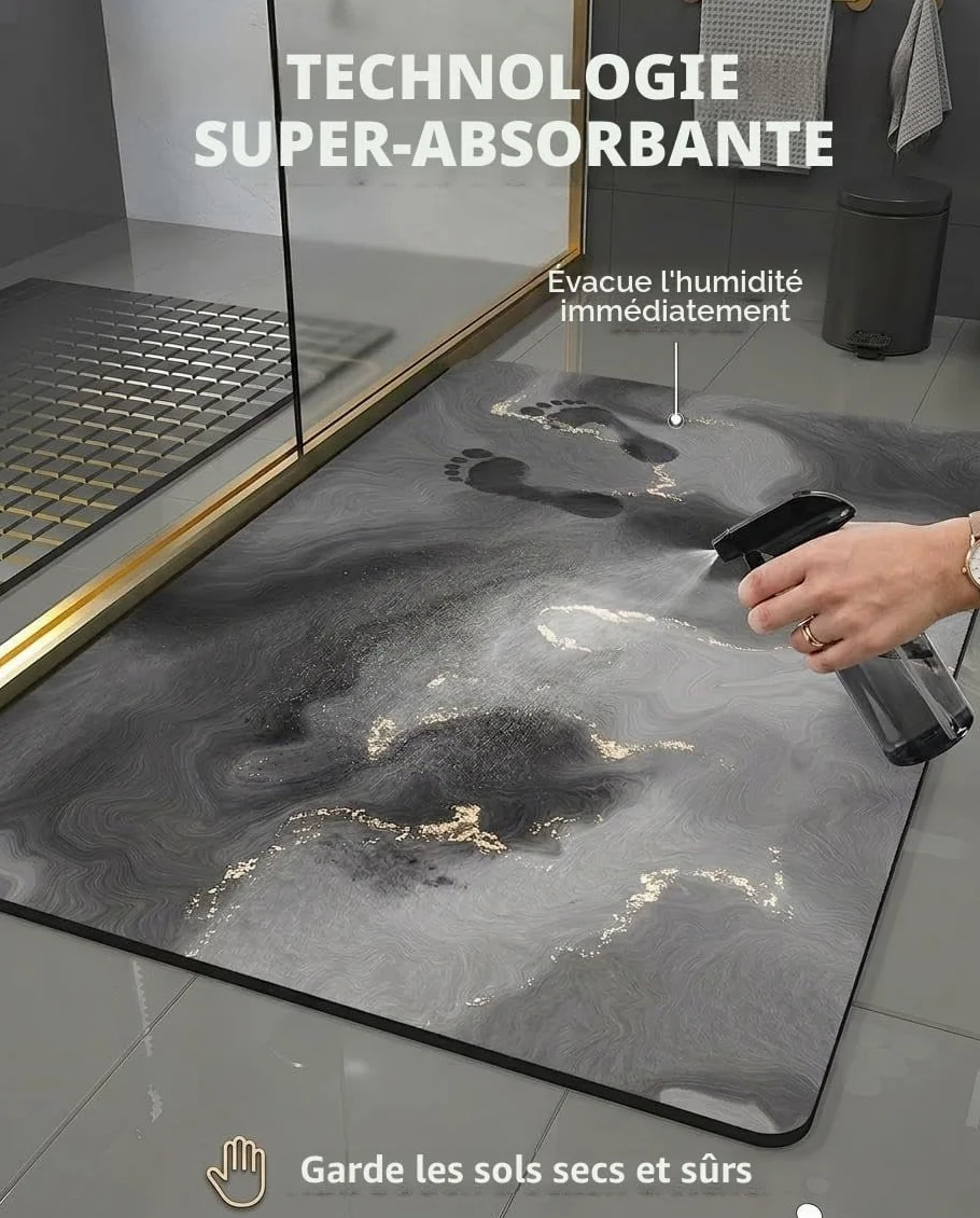 Tapis de Bain en Pierre de Diatomée Super Absorbant et Antidérapant