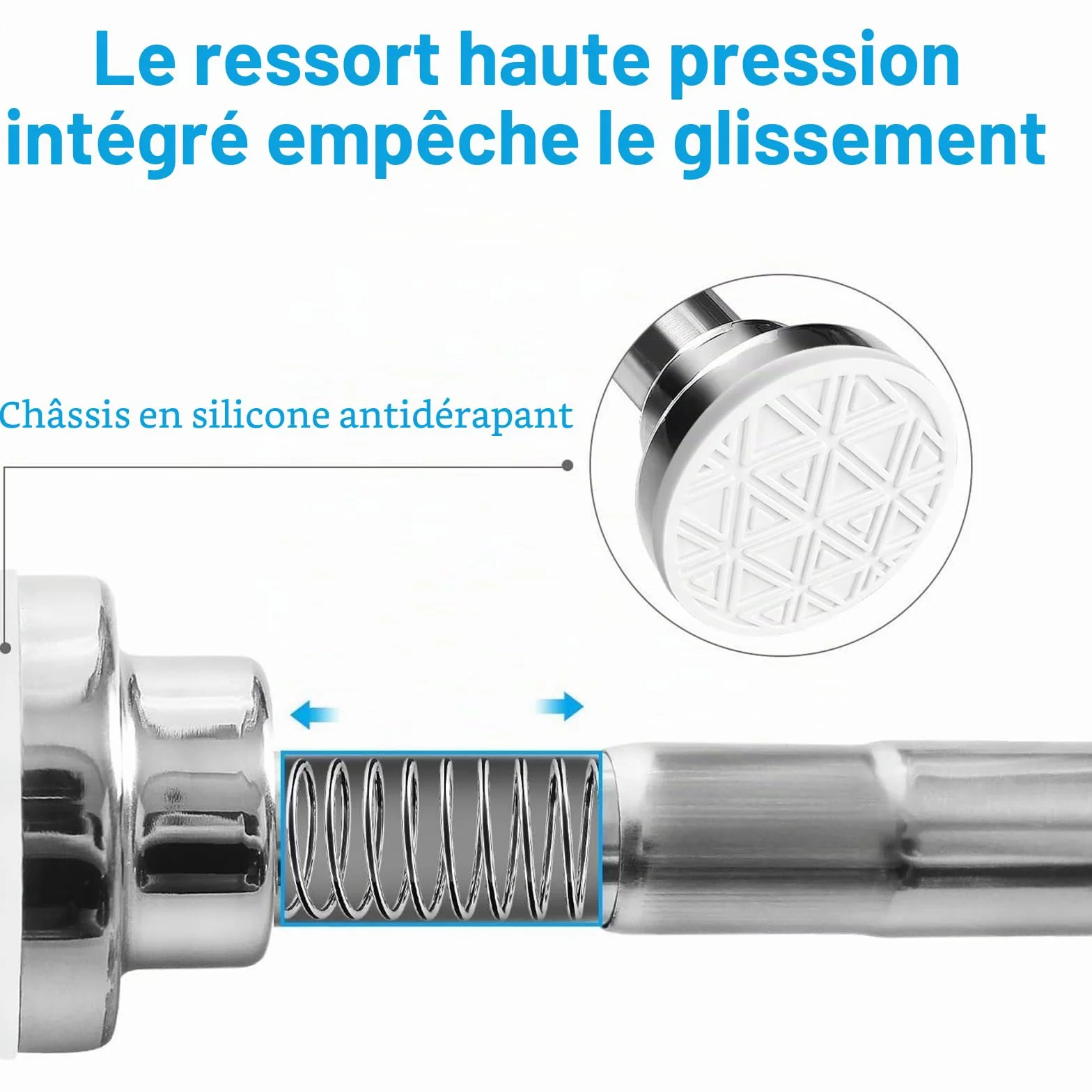 Barre Rideau Douche Sans Percage Extensible 48-200cm Inoxydable 304 Argenté Antidérapant