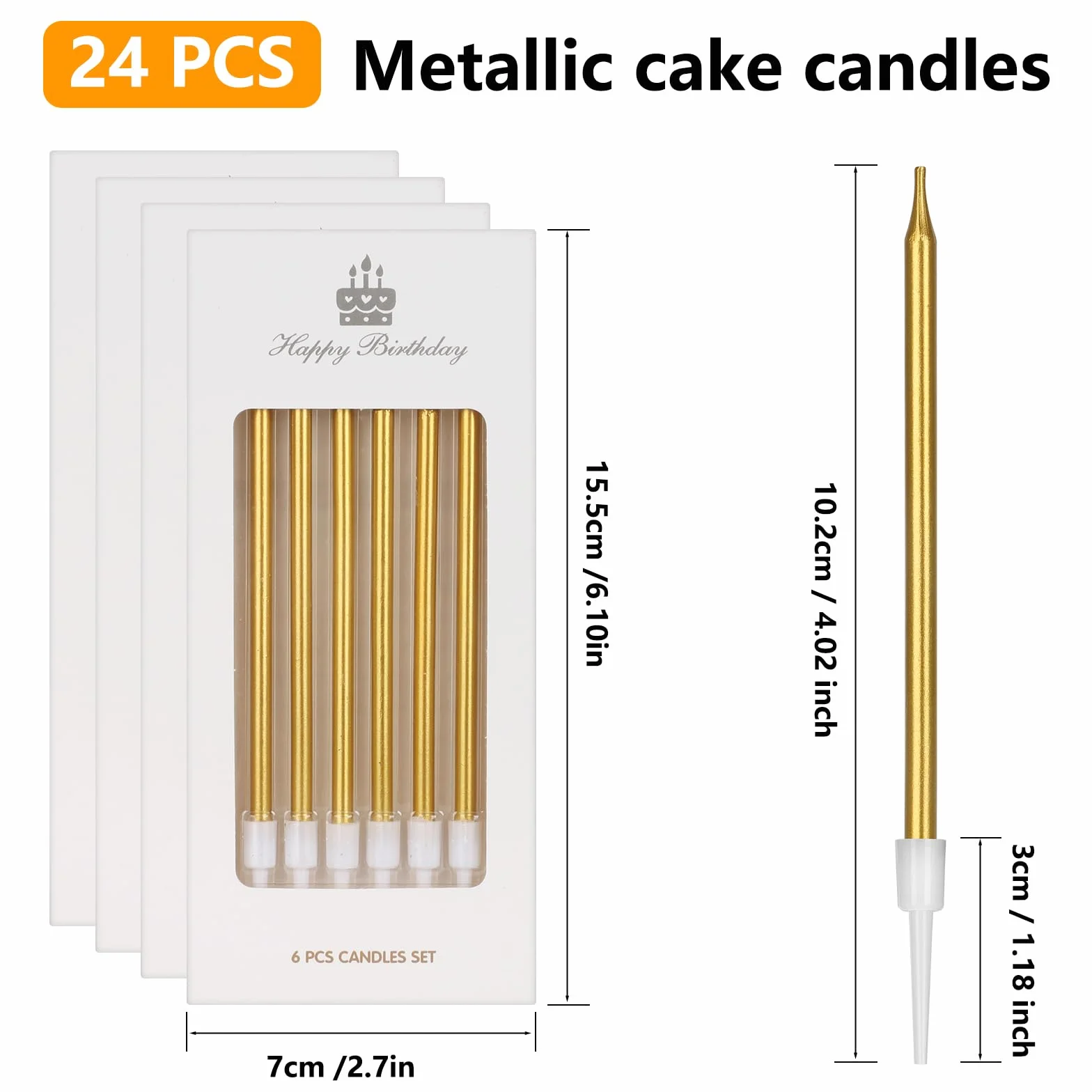 Bougies Anniversaire Métallique 24 Pièces avec Support pour Gâteau Fête
