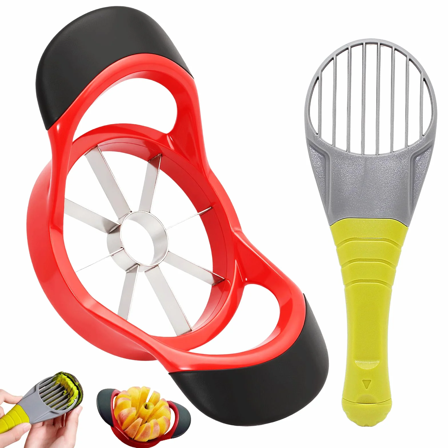 Coupe Pomme Acier Inoxydable 3-en-1 Trancheuse à Avocat Poignée Ergonomique